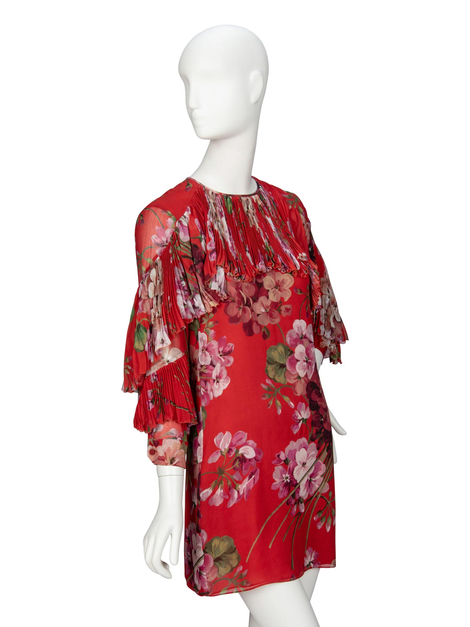 GUCCI, FLORAL-PRINT SILK MINIDRESS