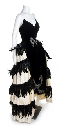 A Brooks Costume Black Velvet Custom Made Bustle Gown, No size.