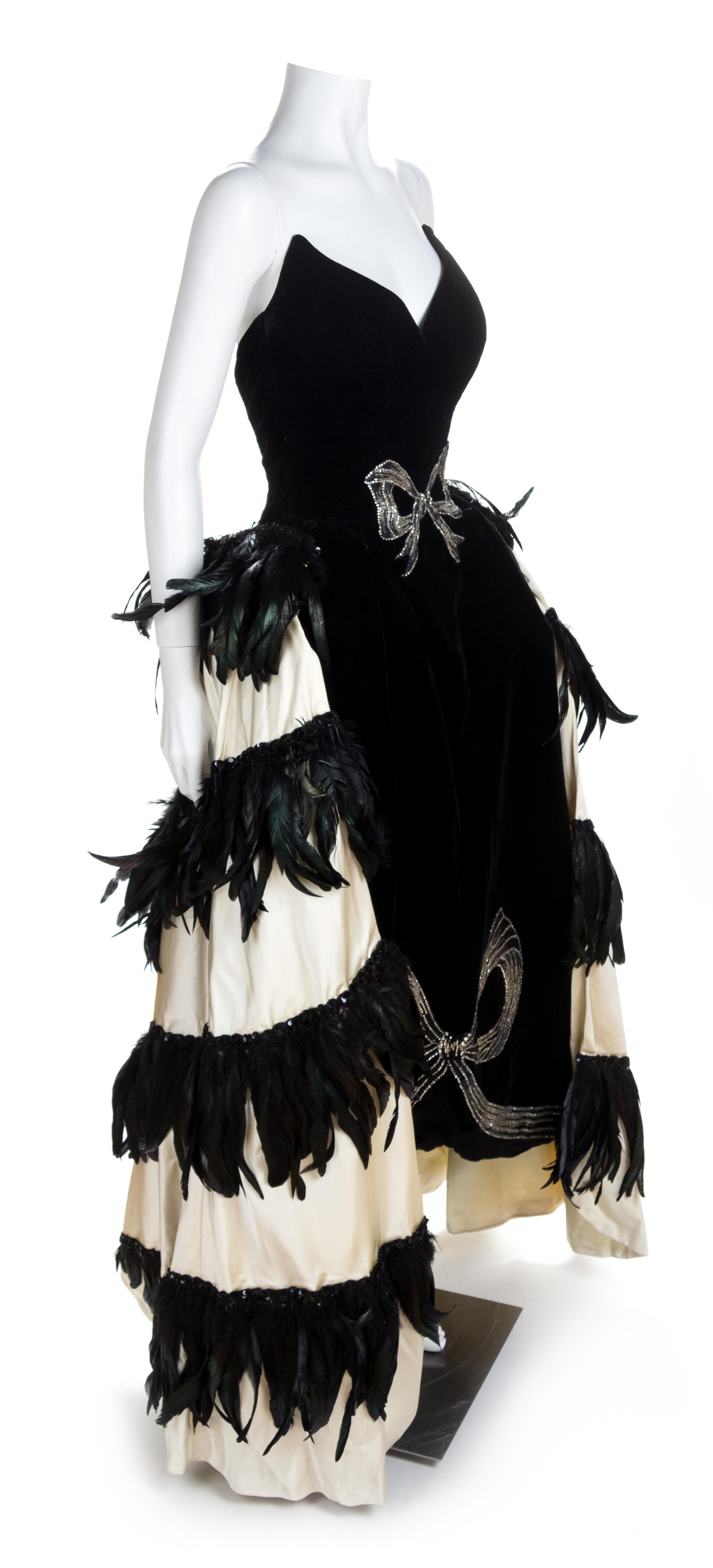 A Brooks Costume Black Velvet Custom Made Bustle Gown, No size.