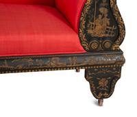 An American Victorian Black and Gilt Chinoiserie Settee