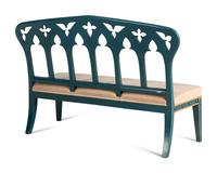 A Pair of English Gothic Revival Painted and Parcel Gilt Settees
