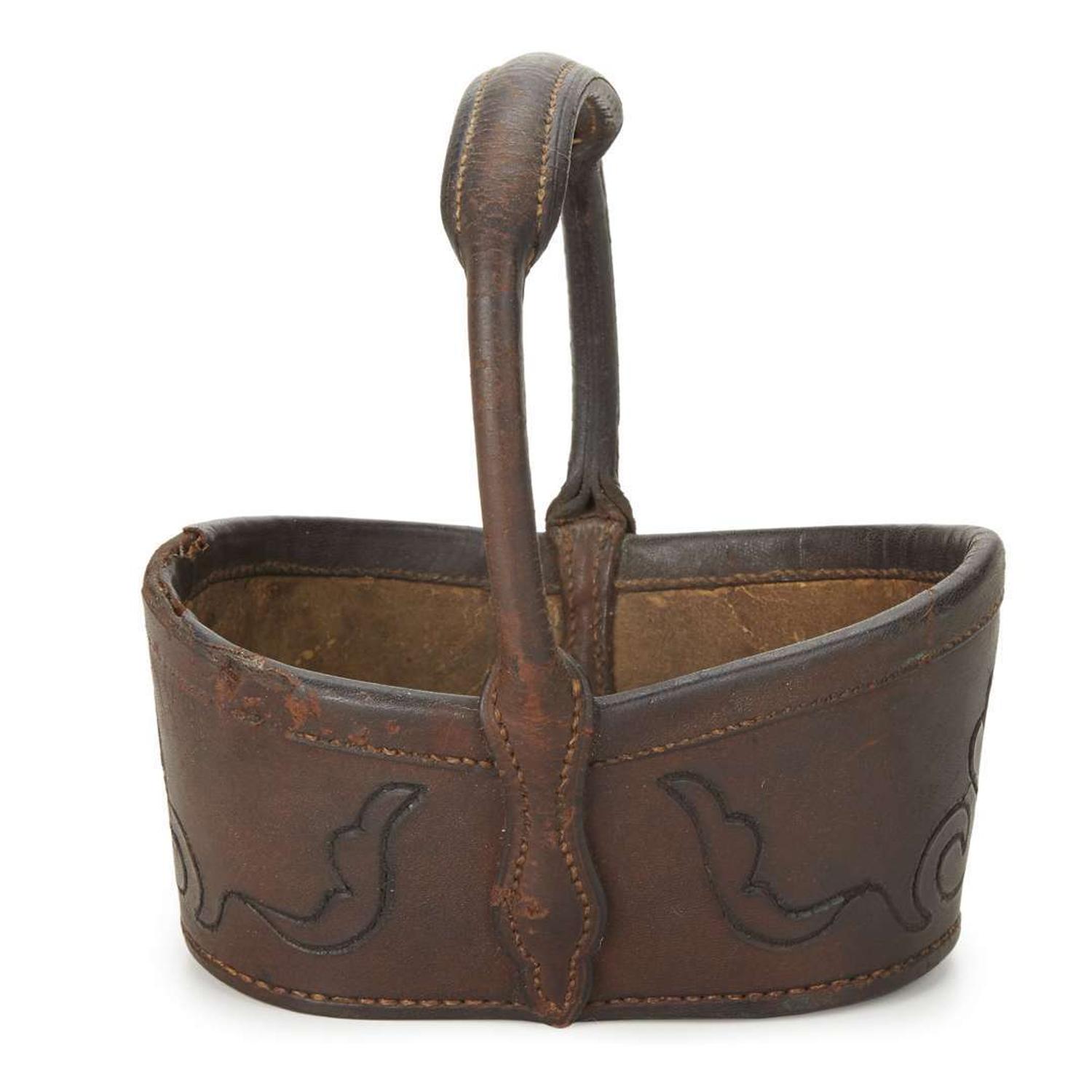 Tooled leather key basket Virginia, North or South Carolina, mid-19th century