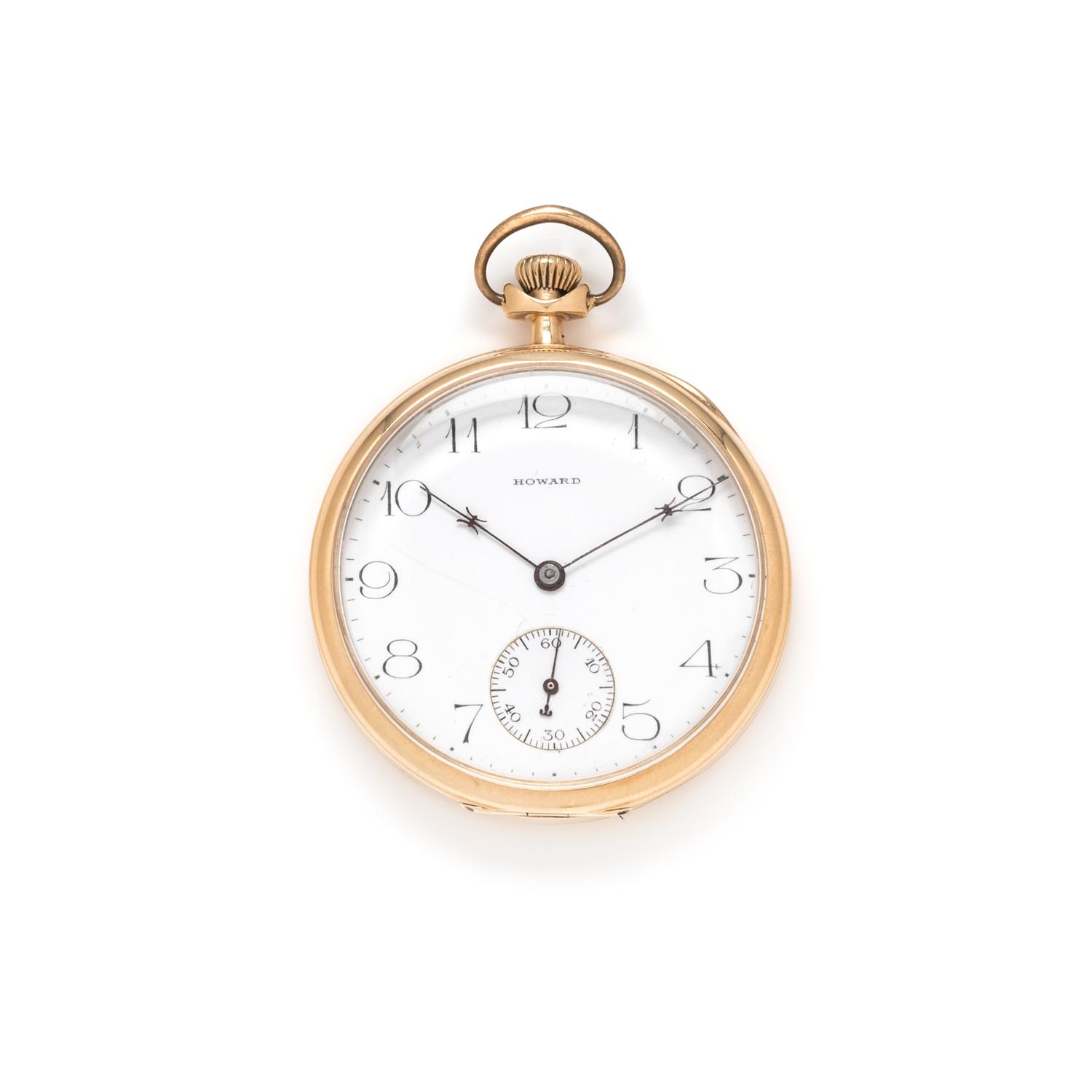 E. HOWARD WATCH CO., 14K YELLOW GOLD OPEN FACE POCKET WATCH