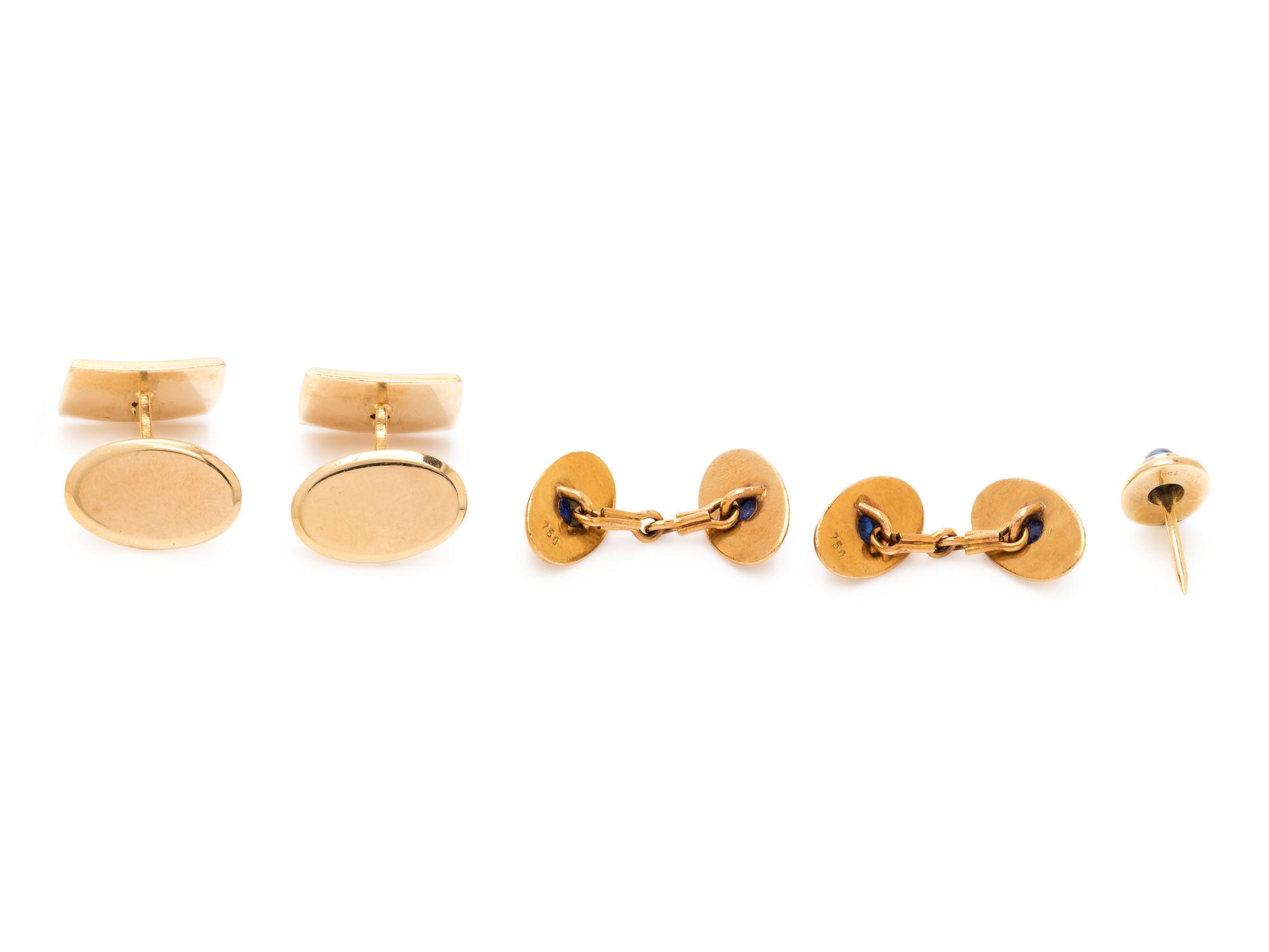 COLLECTION OF YELLOW GOLD AND SAPPHIRE CUFFLINKS