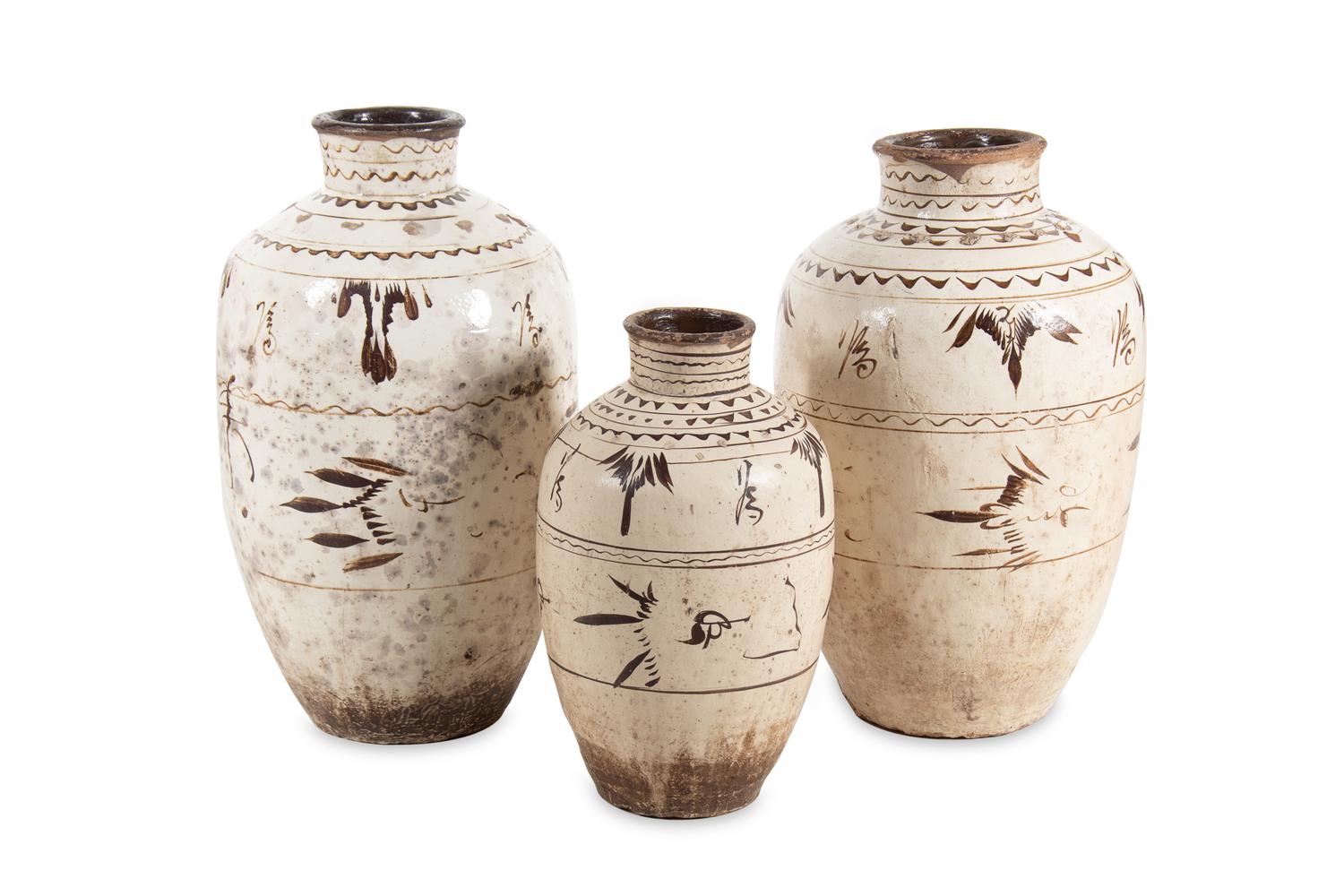 Three Chinese Cizhou Pottery Storage Jars