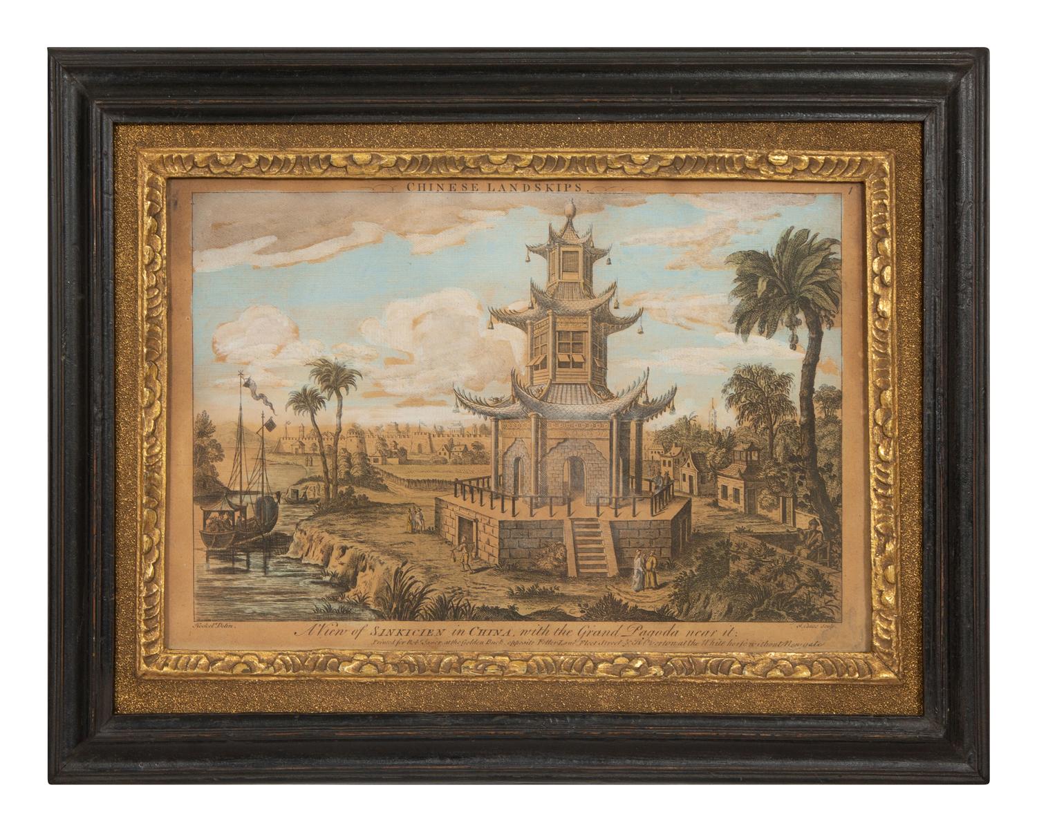 A Set of Five Colored Engravings of Views of China, After Augustin Heckel