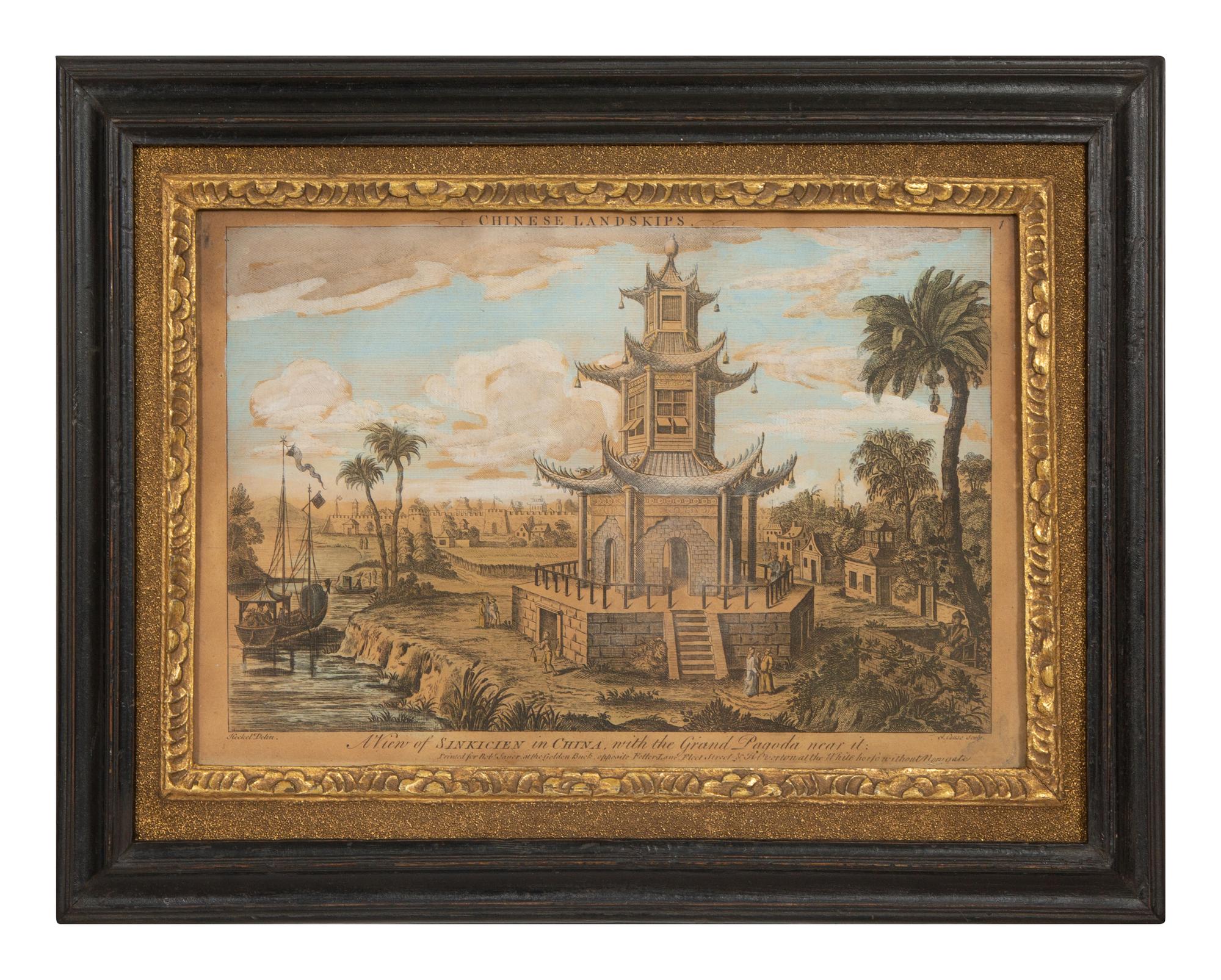 A Set of Five Colored Engravings of Views of China, After Augustin Heckel