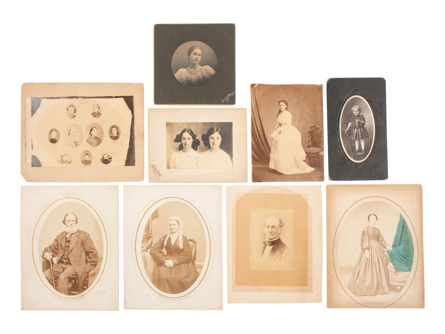 [EARLY PHOTOGRAPHY]. 83 cabinet & large format photos, incl. children, families, students, & a band