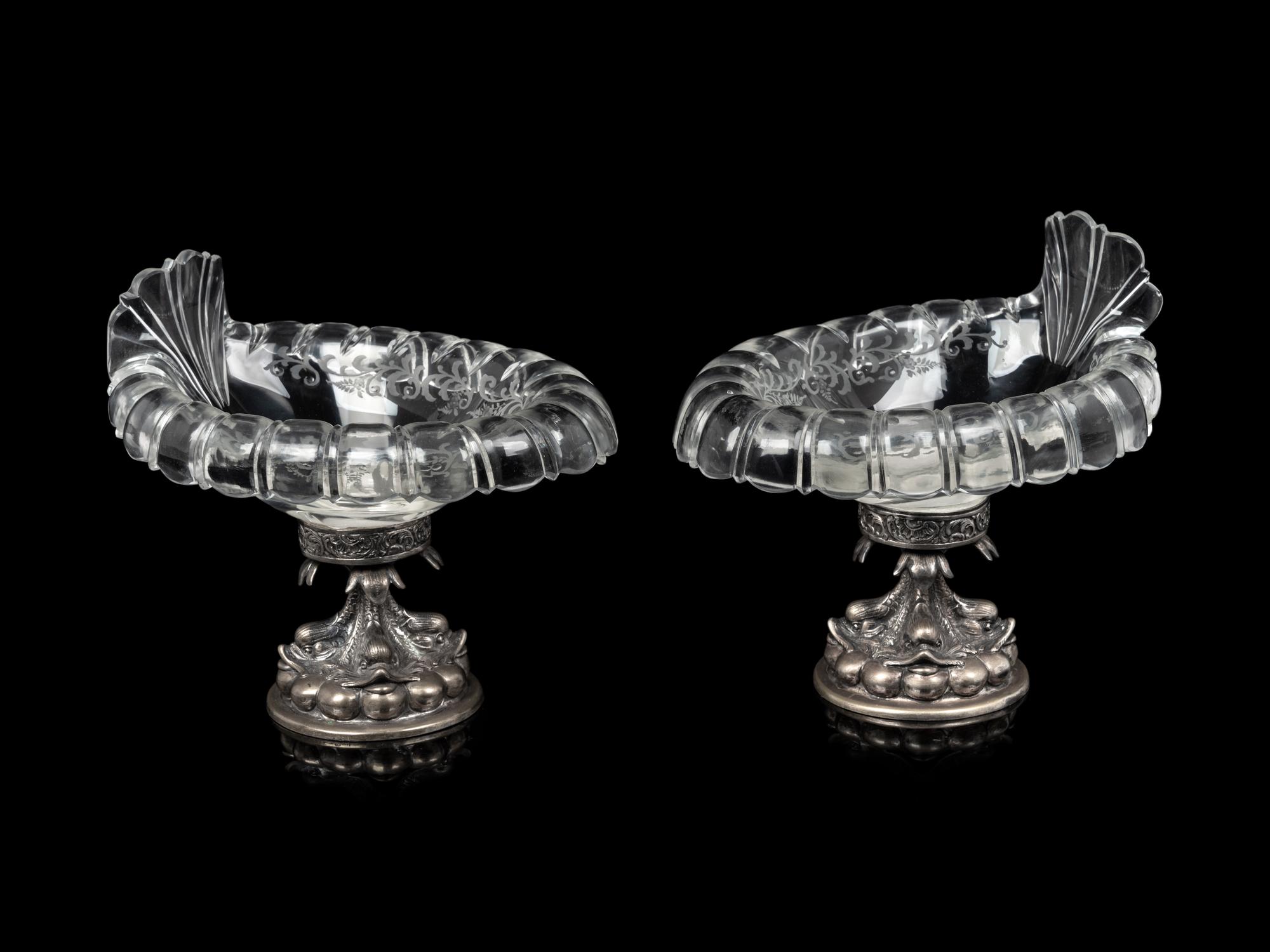 A Pair of German Silver Mounted Glass Bowls