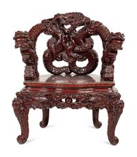 Three Japanese Export Rosewood Armchairs