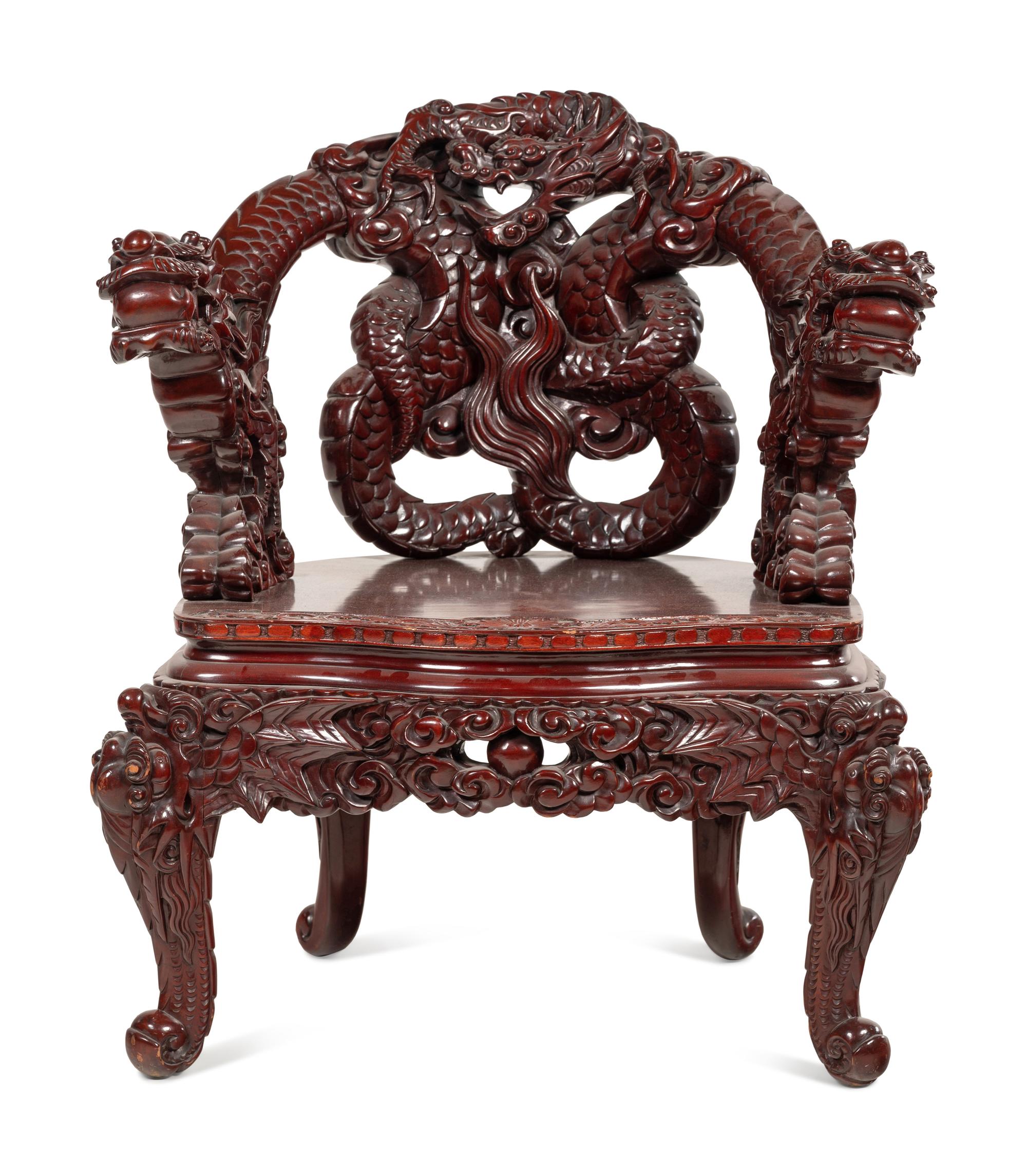 Three Japanese Export Rosewood Armchairs