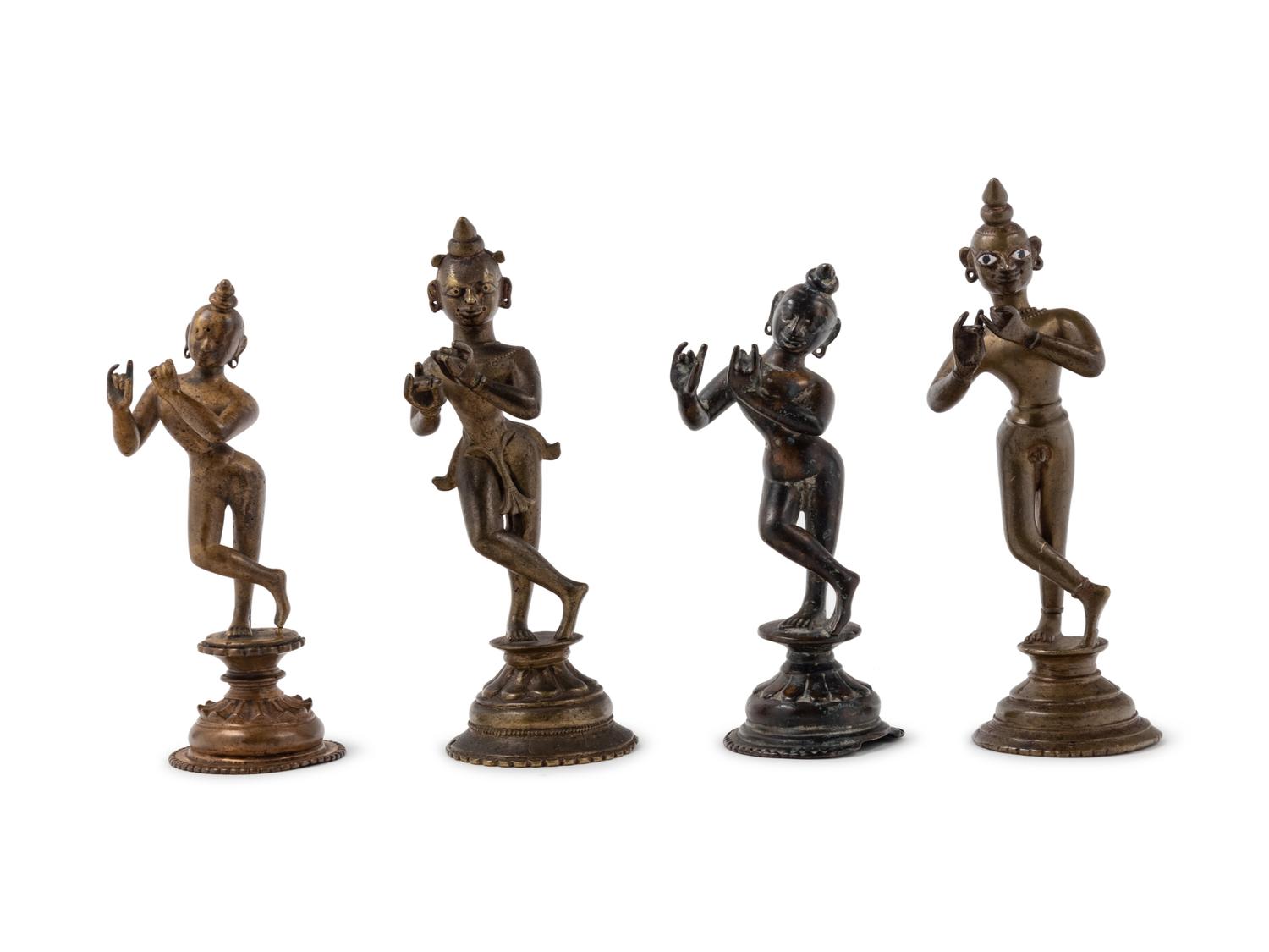 Four Indian Bronze Figures of Attendants
