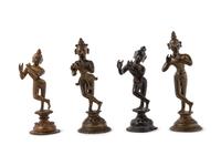 Four Indian Bronze Figures of Attendants