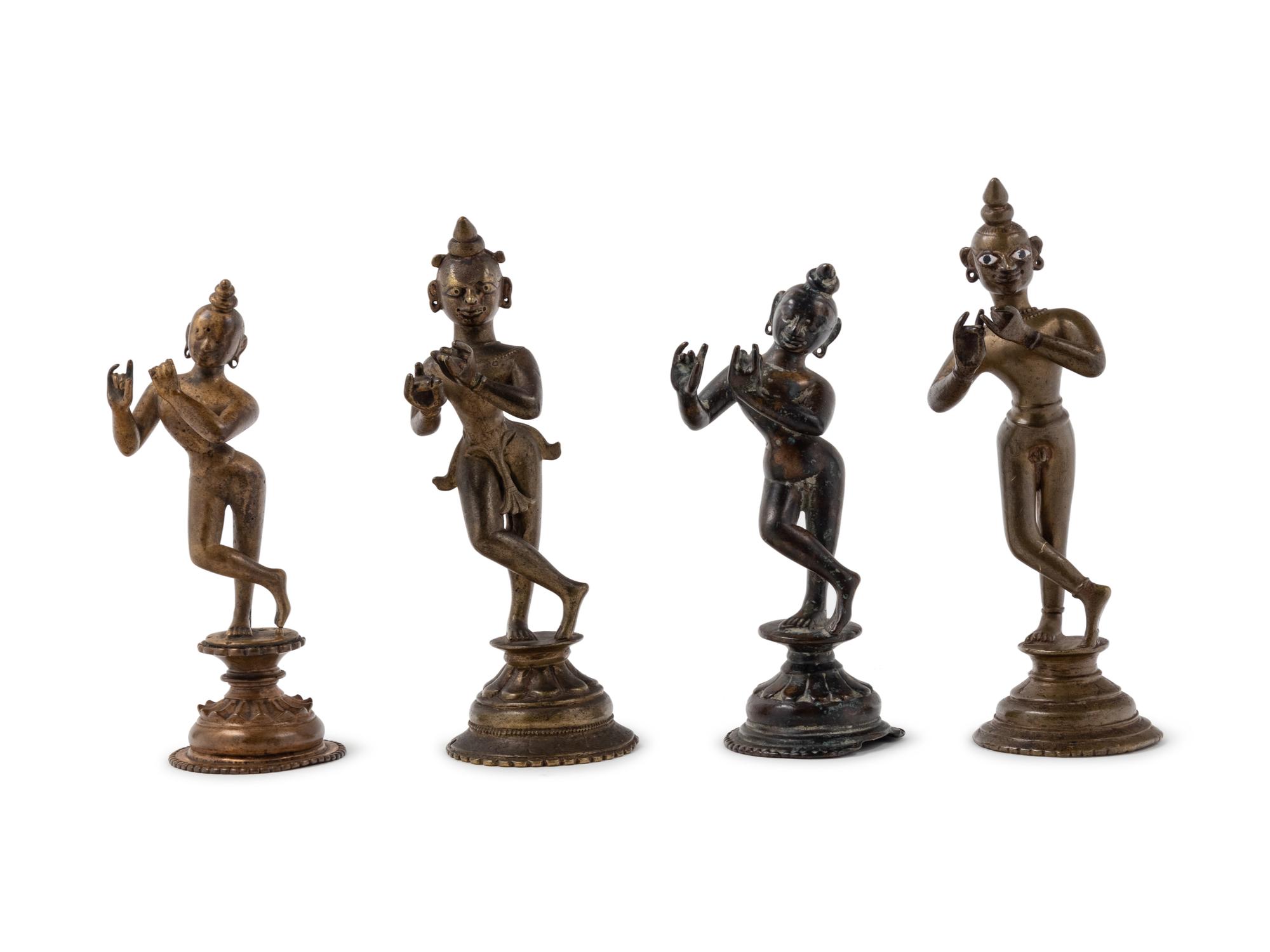 Four Indian Bronze Figures of Attendants