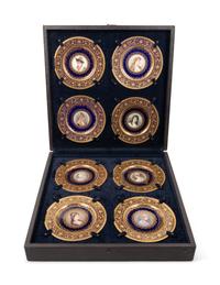 A Cased Set of Eight Vienna Style (Fischer & Mieg) Porcelain Portrait Plates