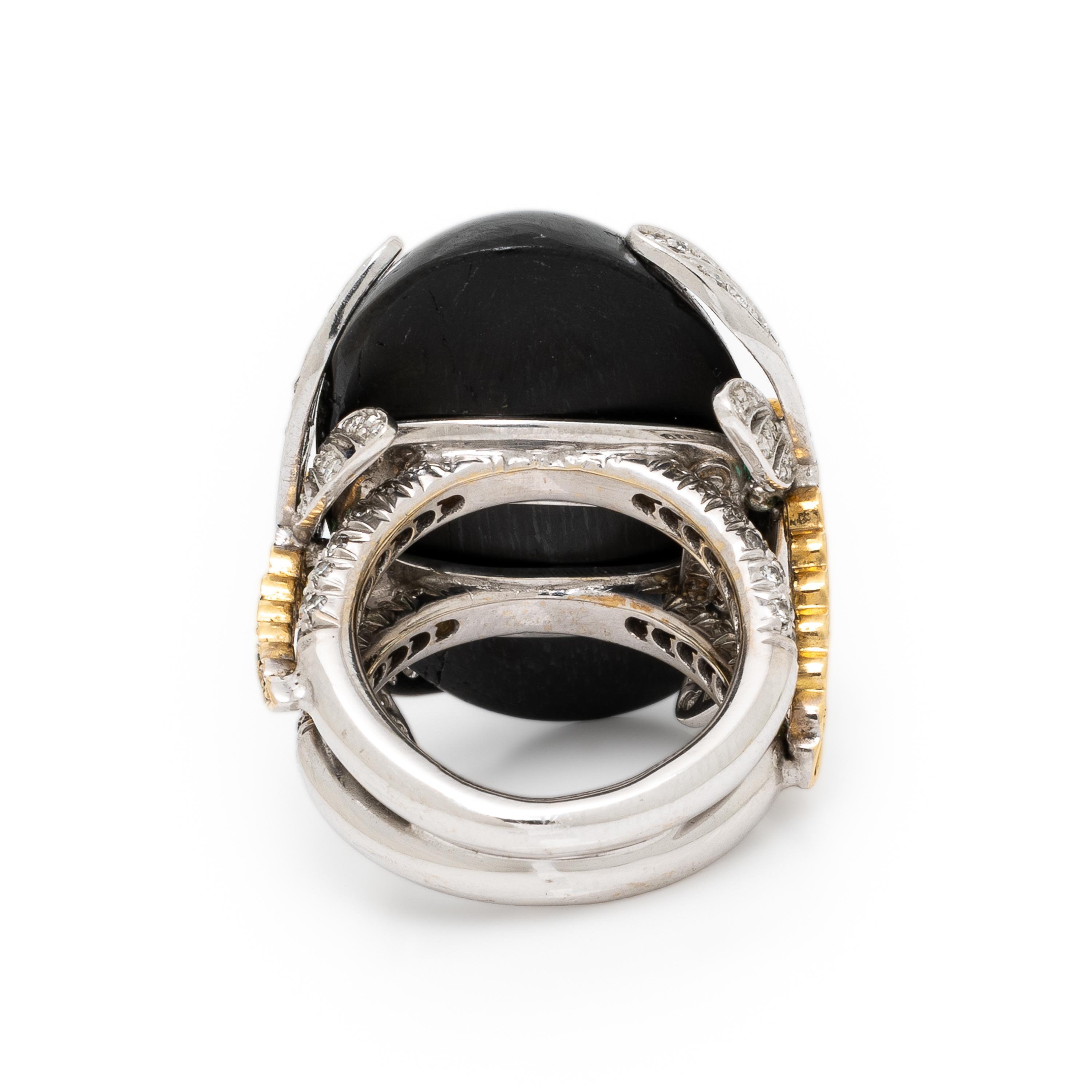 Chantecler, Black Star Diopside, Diamond, and Emerald Dragonfly Ring
