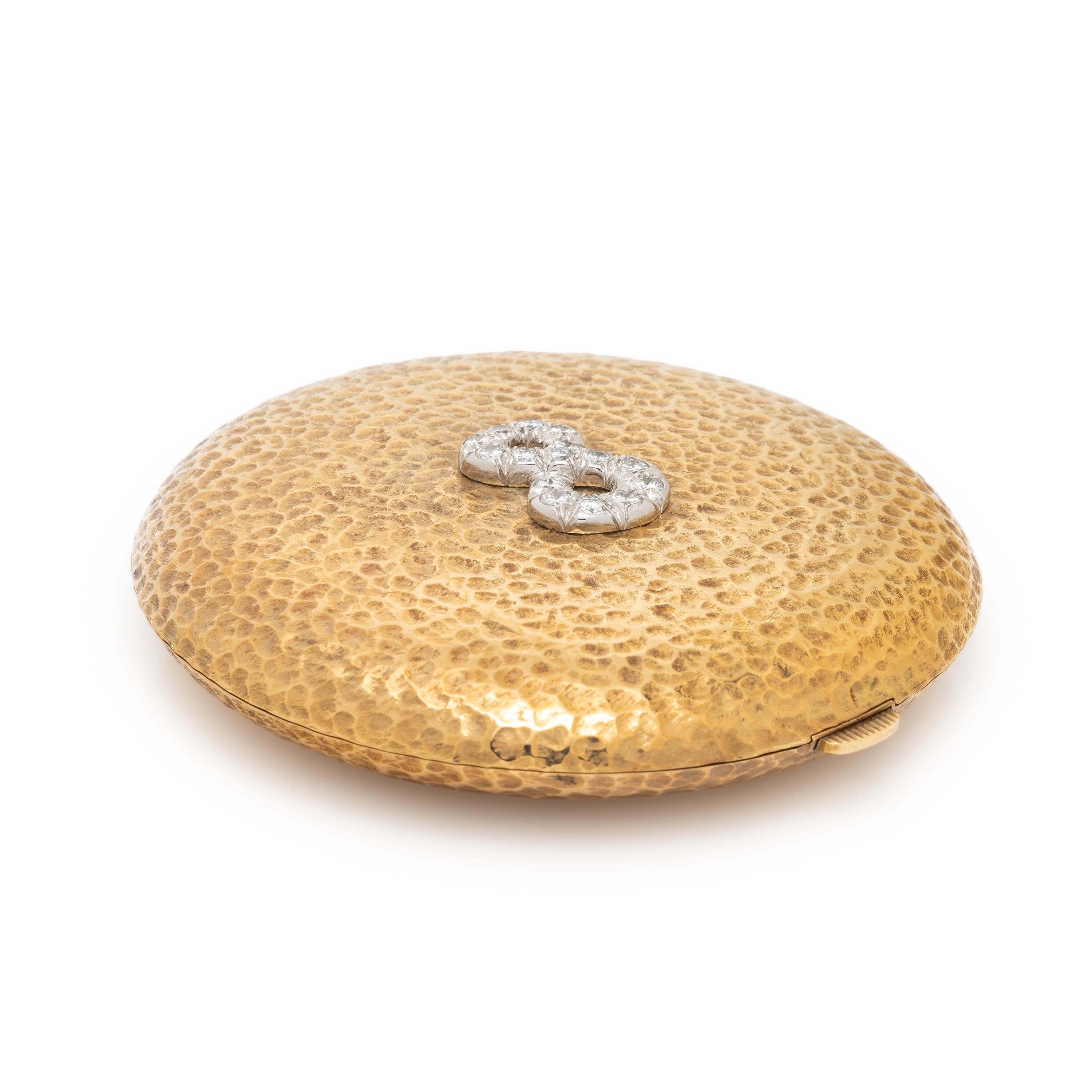 FRENCH, YELLOW GOLD AND DIAMOND COMPACT