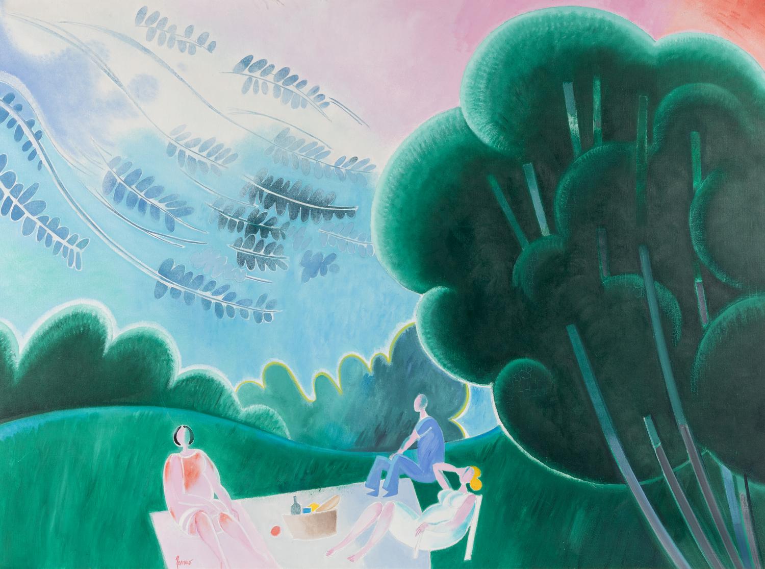 A group of three paintings ( Le pique-nique , Le paon , and Devant le port )