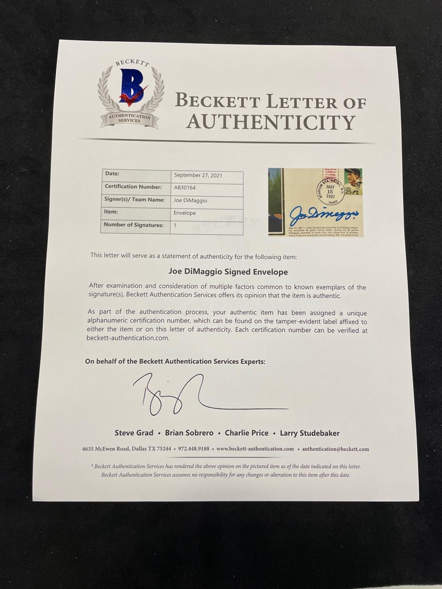 A Group of Joe DiMaggio Signed Autograph Items (Beckett Authentication Services BAS Certified),
