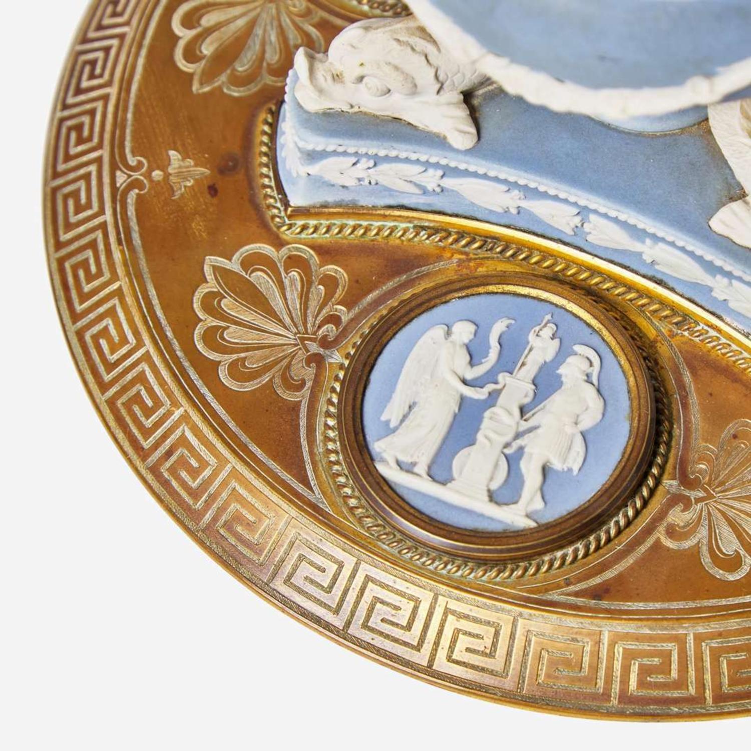 A Wedgwood Blue Dip Jasperware and Brass Victorian Inkstand UK, late 19th century