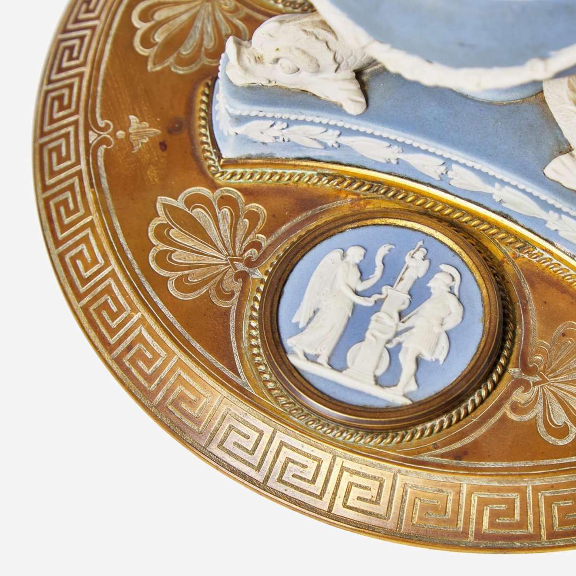 A Wedgwood Blue Dip Jasperware and Brass Victorian Inkstand UK, late 19th century