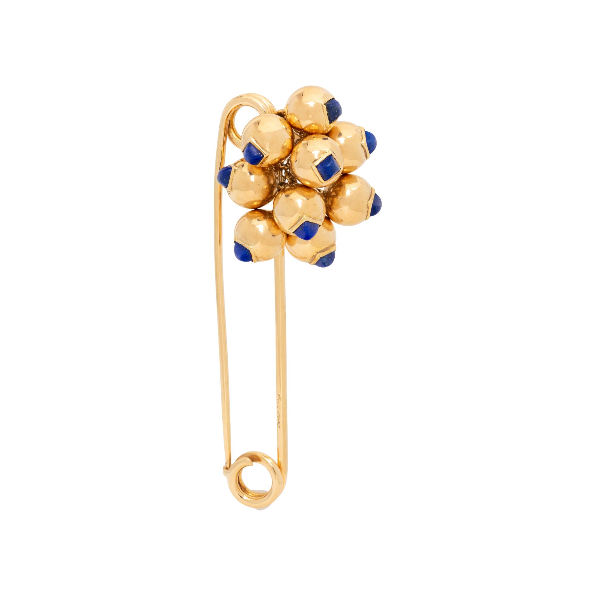 CARTIER, LAPIS LAZULI AND YELLOW GOLD SAFETY PIN BROOCH