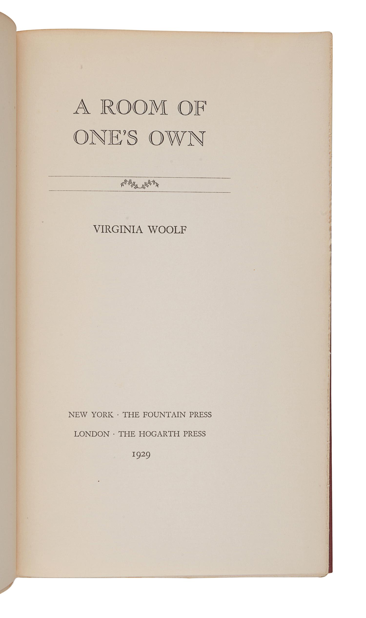 WOOLF, Virginia (1882-1941). A Room of One's Own . New York: The Fountain Press, London: Hogarth Press, 1929.