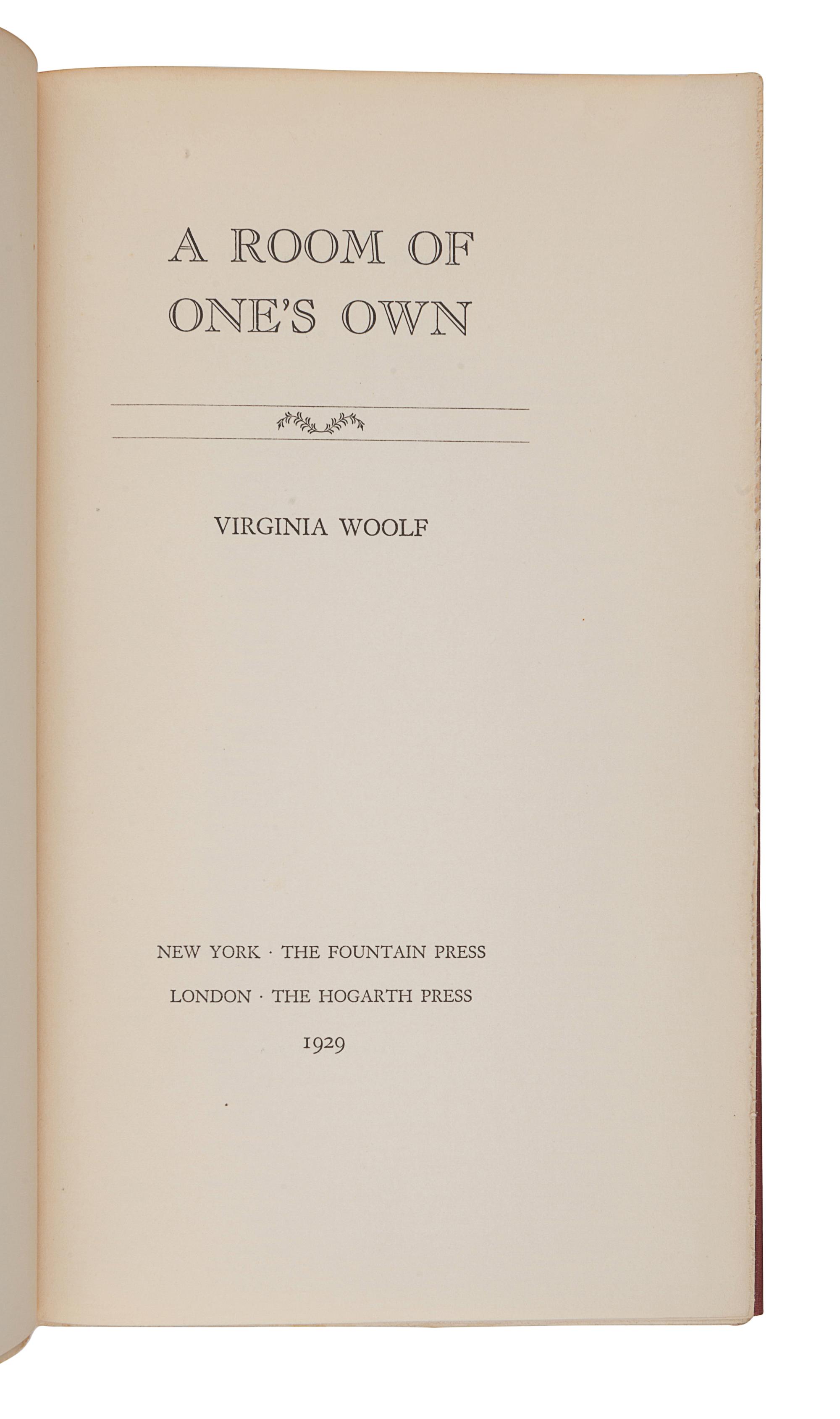 WOOLF, Virginia (1882-1941). A Room of One's Own . New York: The Fountain Press, London: Hogarth Press, 1929.