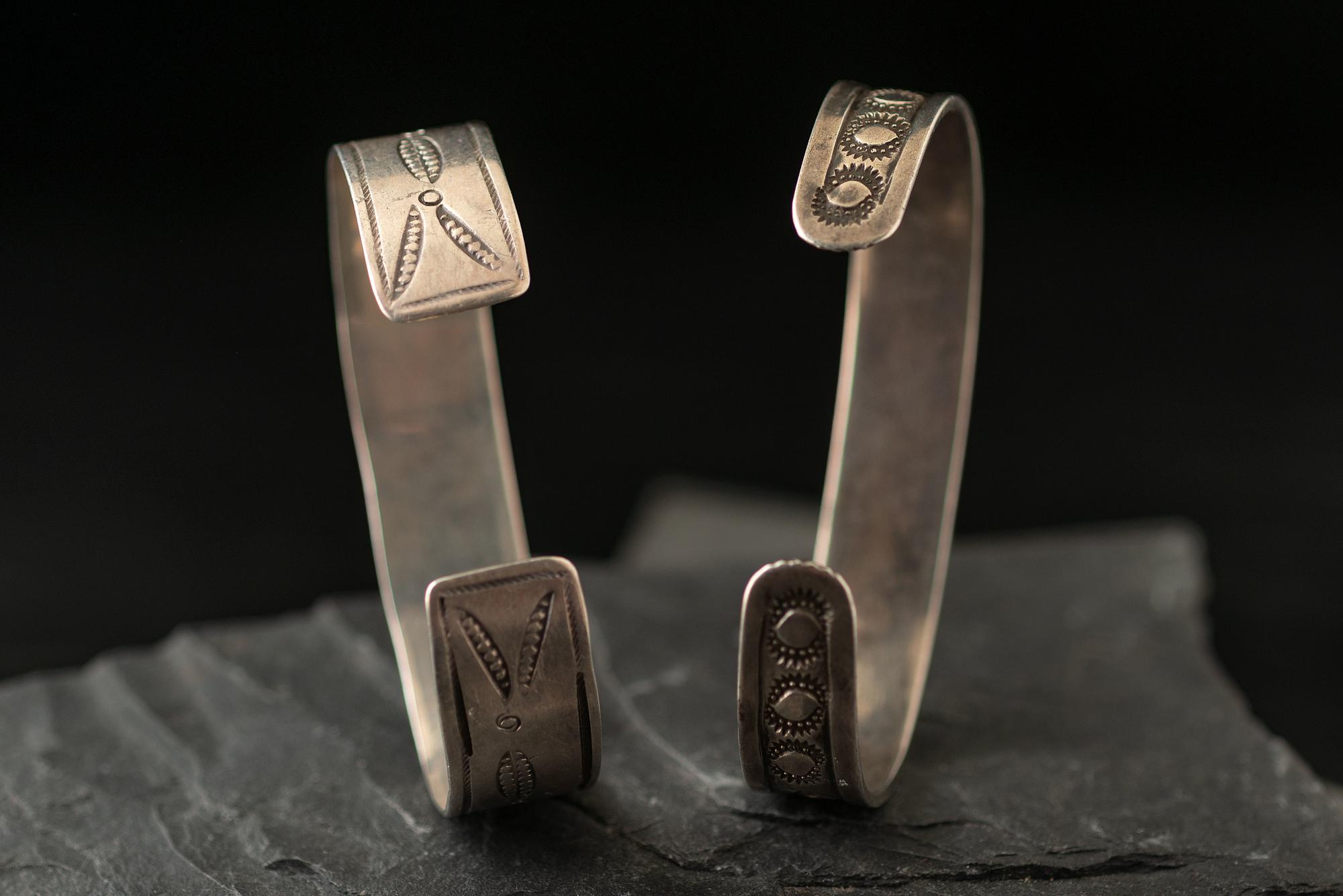 Navajo Stamped and Chiseled Ingot Cuff Bracelets