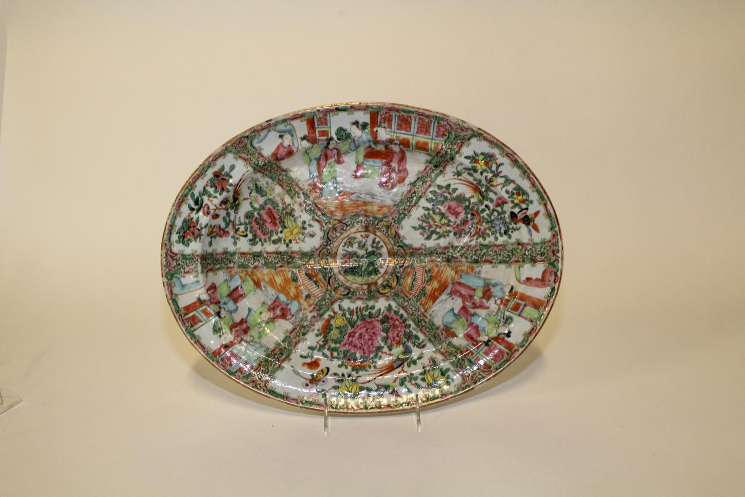 A Rose Medallion Porcelain Platter. Length 16 1/2 inches.