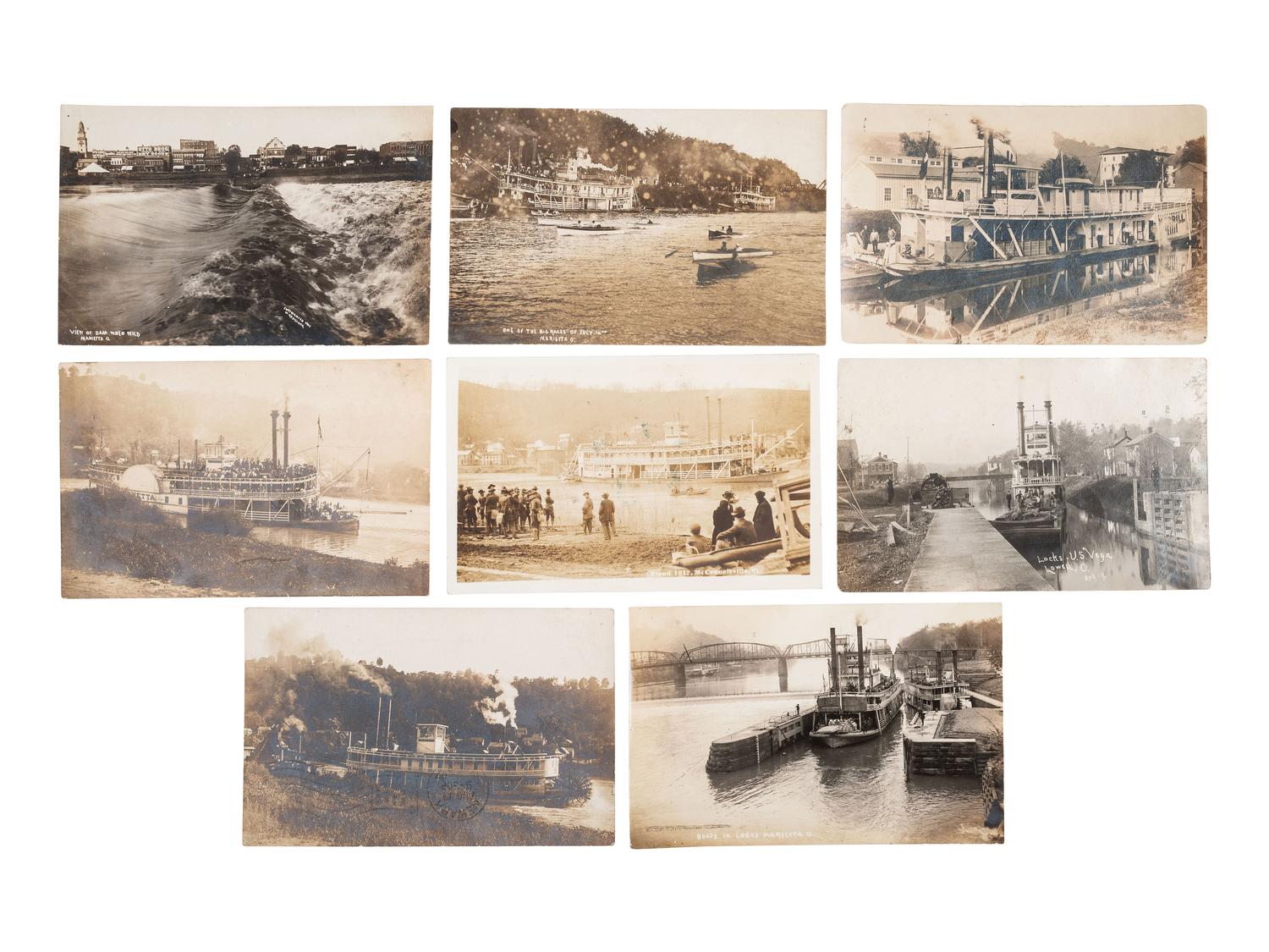 [EPHEMERA]. Approx. 50 RPPCs of steamboats and other vessels on Ohio canals, and rivers.