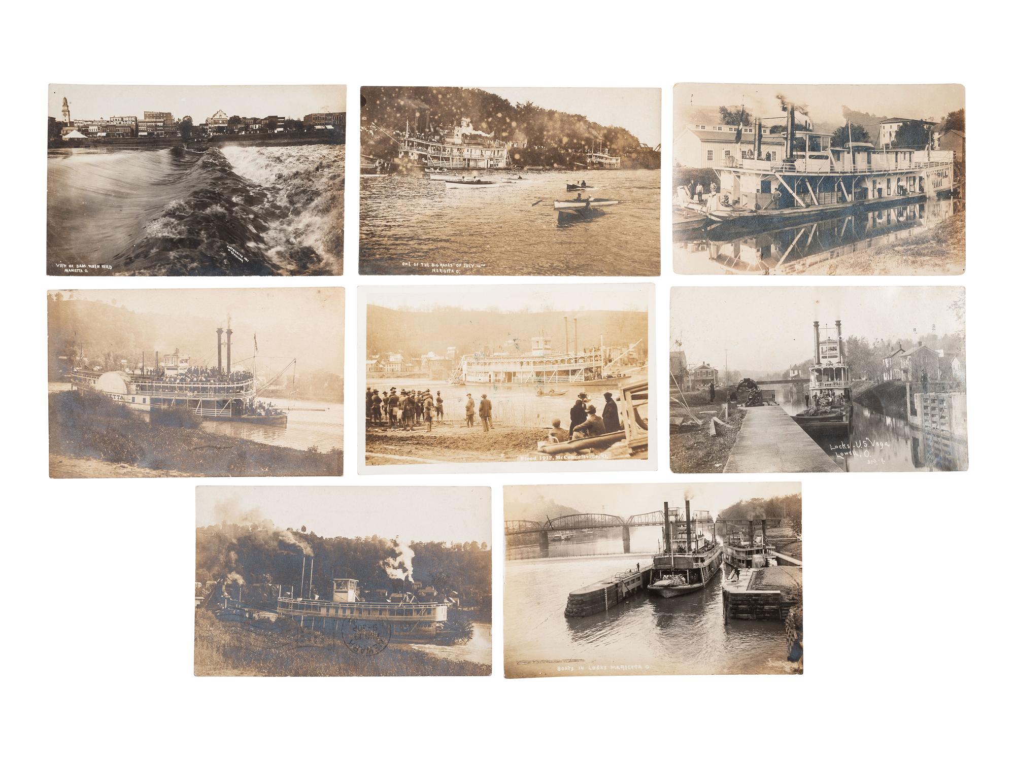 [EPHEMERA]. Approx. 50 RPPCs of steamboats and other vessels on Ohio canals, and rivers.