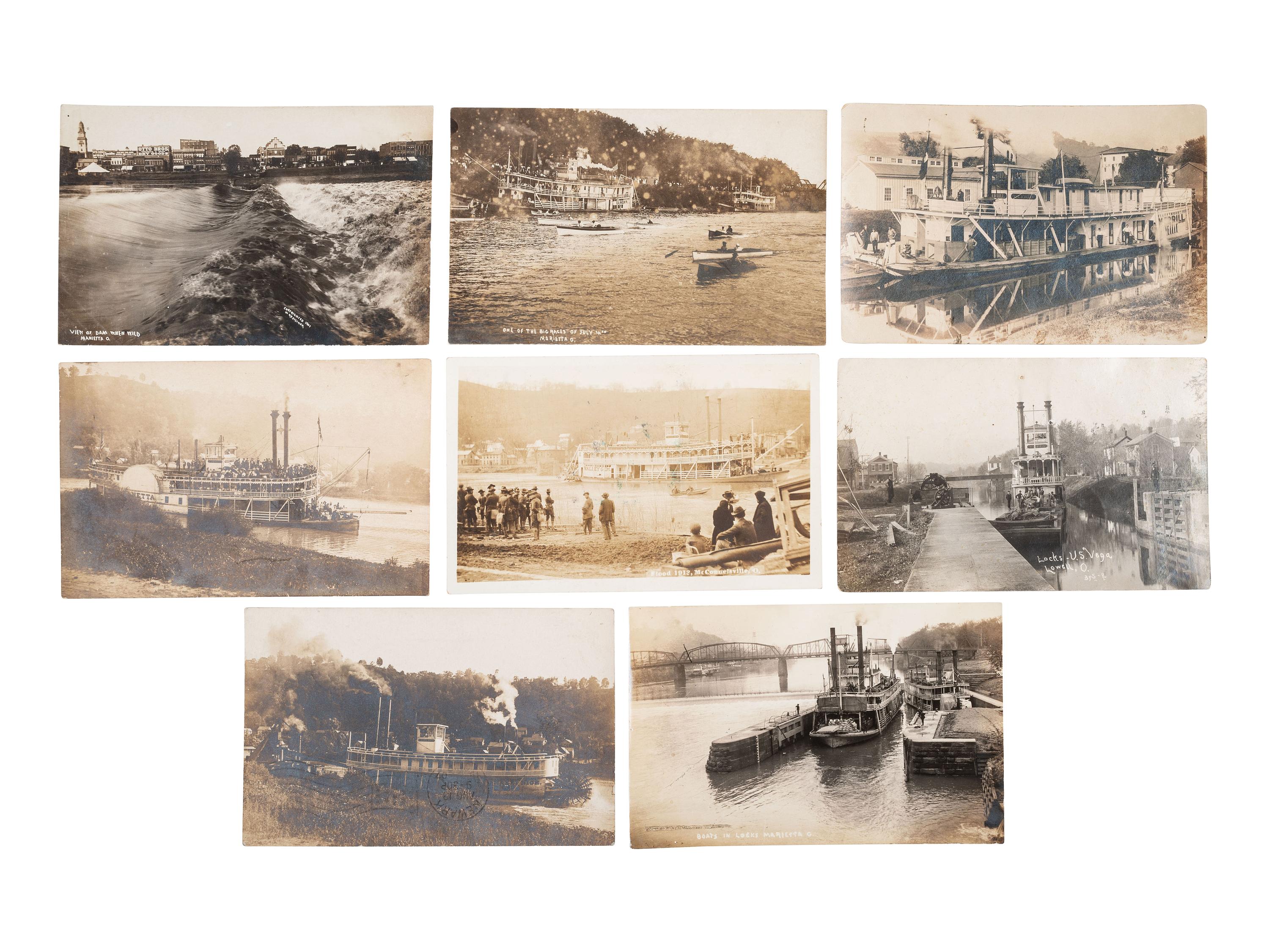 [EPHEMERA]. Approx. 50 RPPCs of steamboats and other vessels on Ohio canals, and rivers.