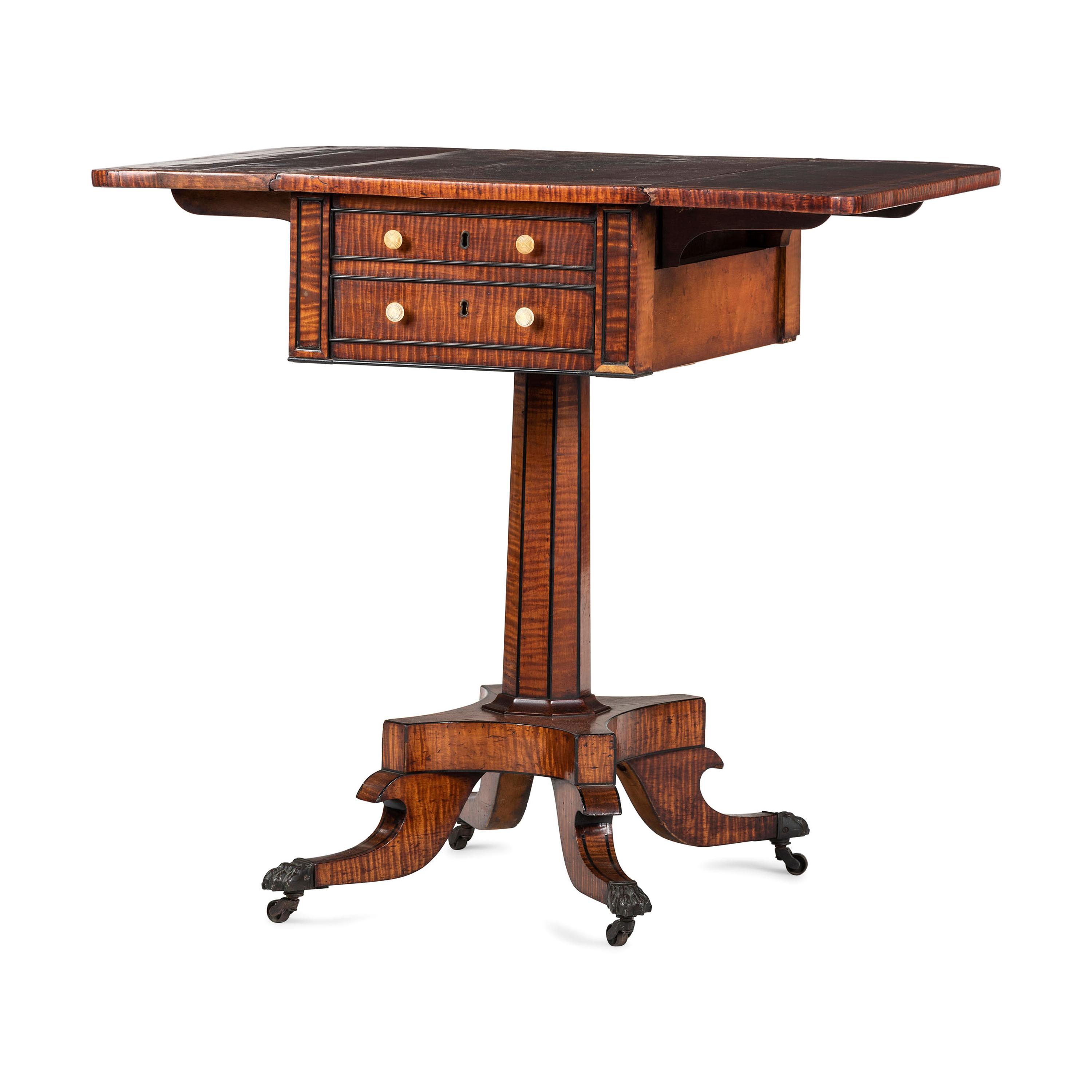 A Regency Inlaid and Figured Maple and Mahogany Work Table