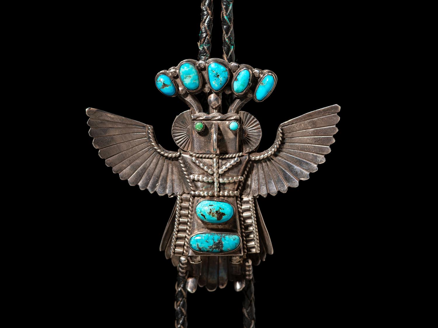 Silver and Turquoise Eagle Katsina Bolo Tie