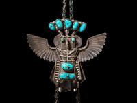 Silver and Turquoise Eagle Katsina Bolo Tie