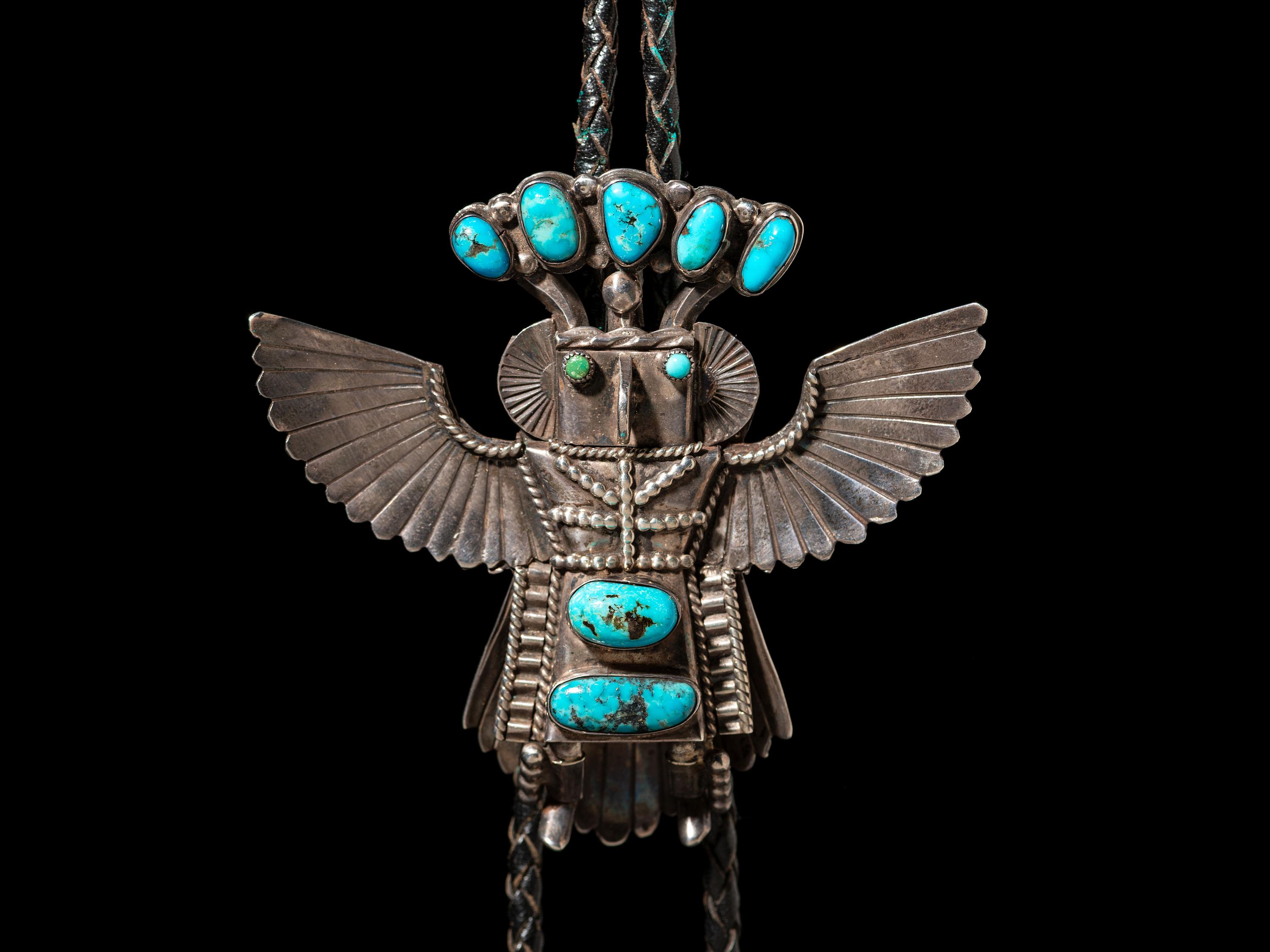 Silver and Turquoise Eagle Katsina Bolo Tie
