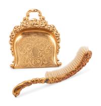 A Pair of Continental Gilt Metal Tazze together with a Dust Pan and Brush