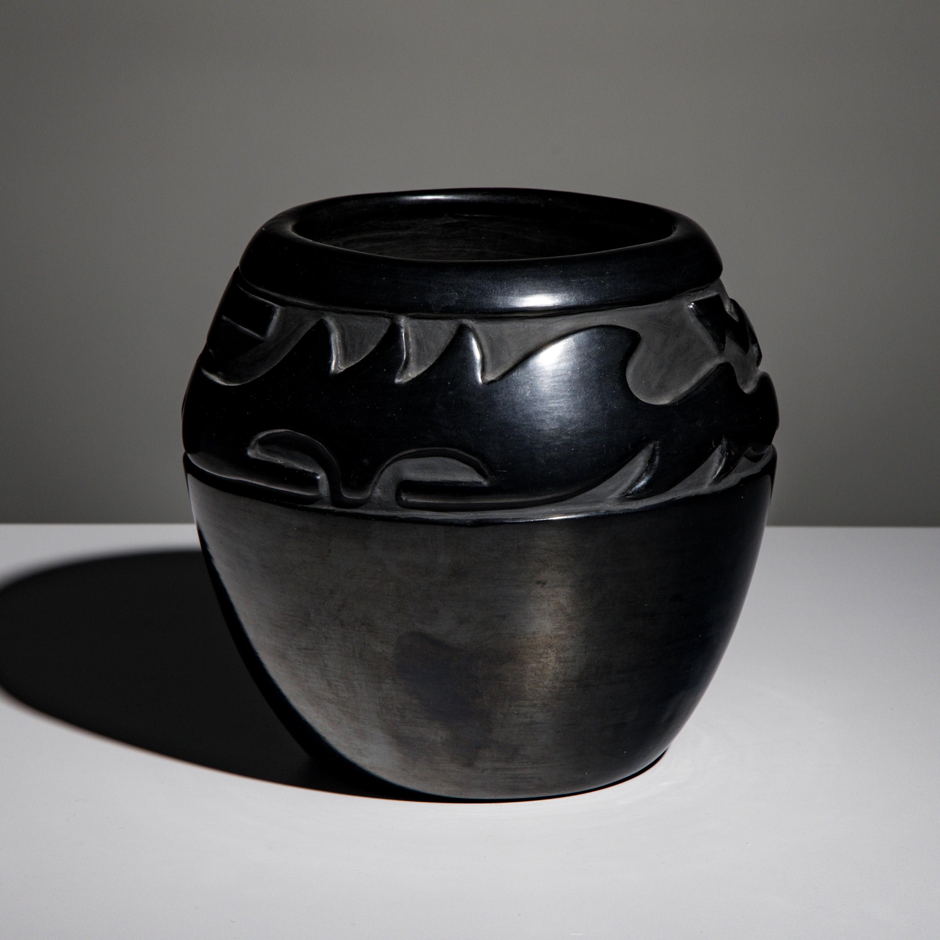 Toni Roller (Santa Clara, b. 1935) — Carved Blackware Pottery Jar, Avanyu