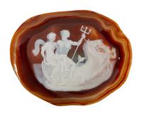 Two Heinz Postler Carved Agate Cameo Footed Bowls