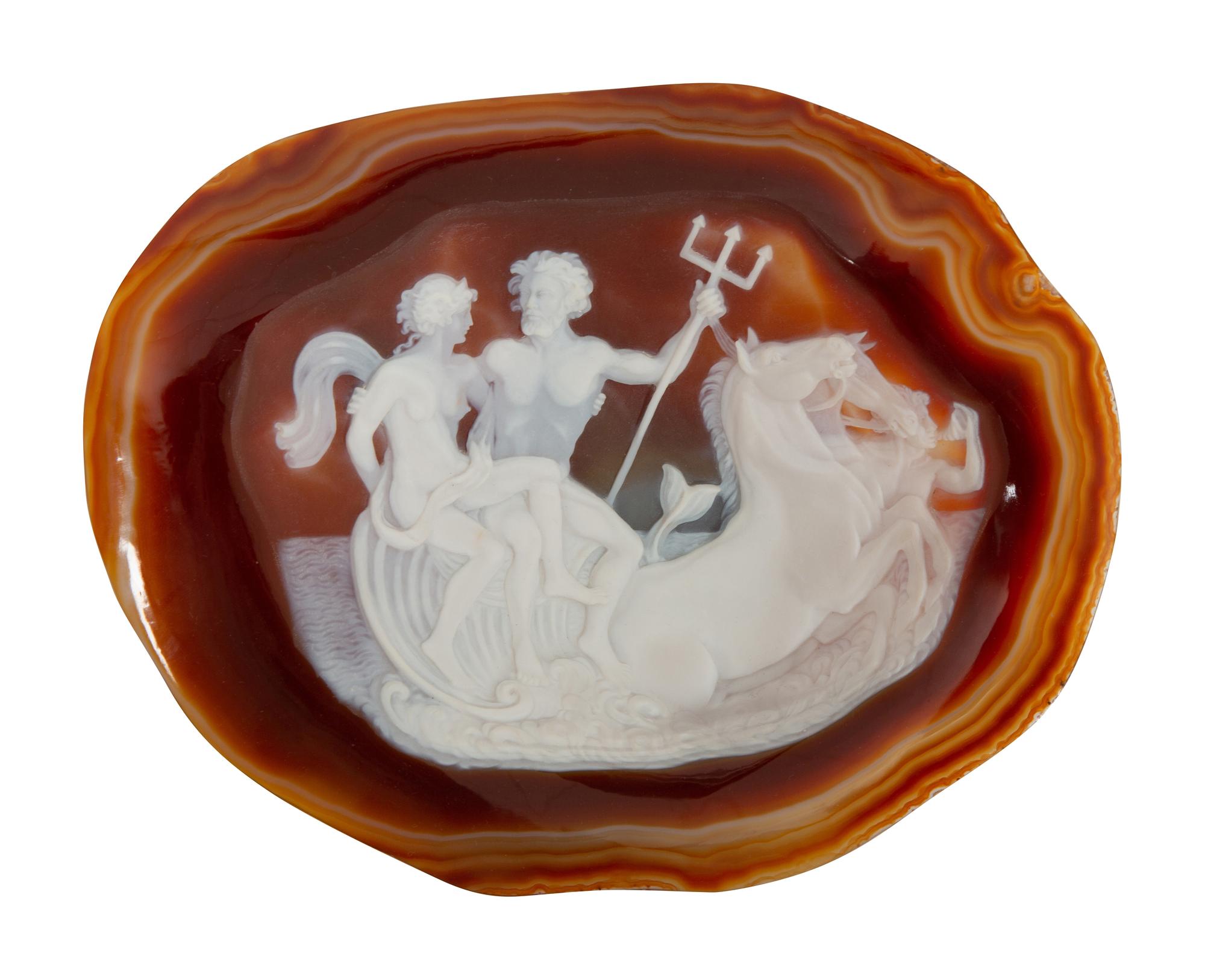 Two Heinz Postler Carved Agate Cameo Footed Bowls
