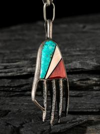 Silver Tufa Cast Bear Paw Pendant, with Inlay