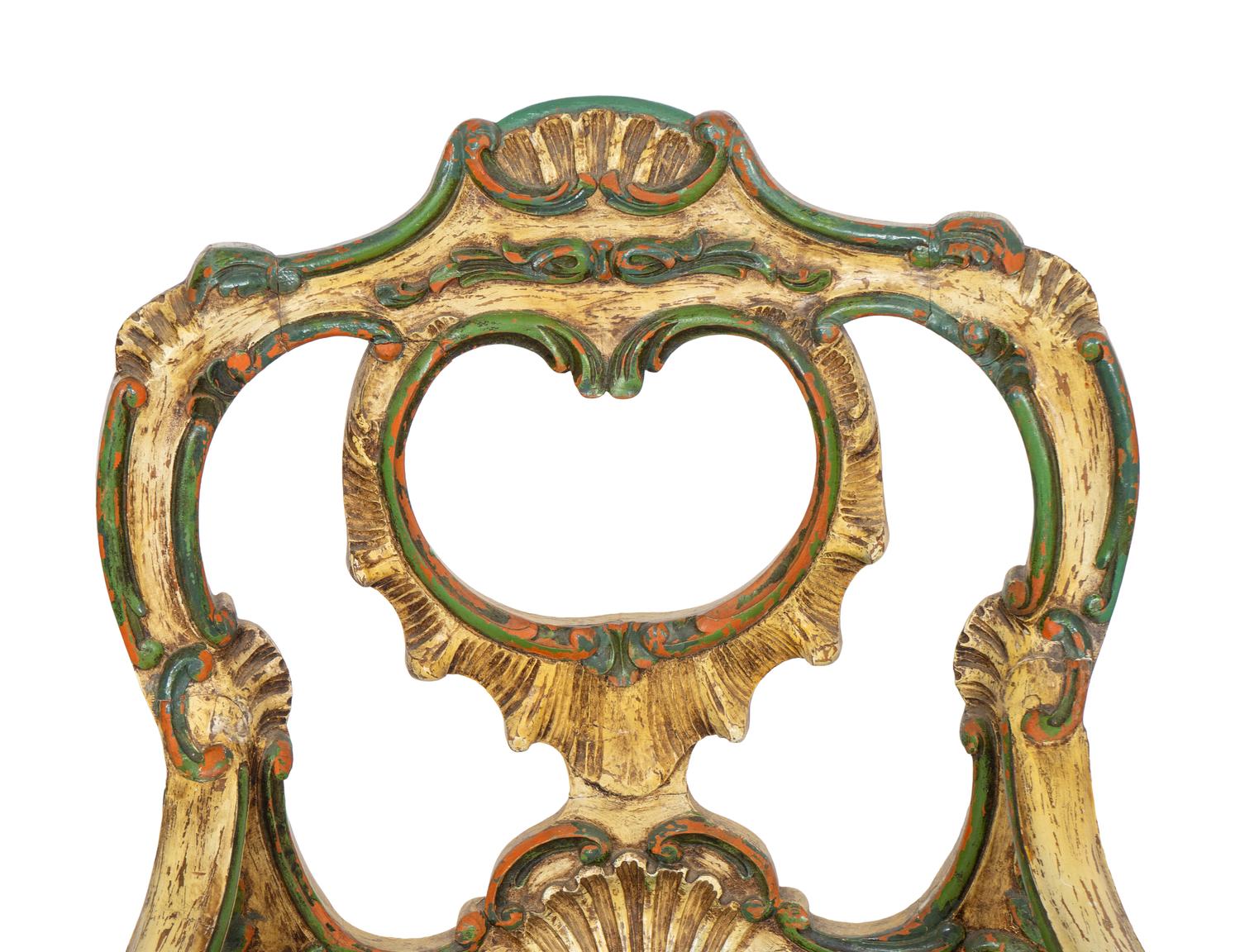 A Pair of Venetian Grotto Style Paint Decorated Armchairs