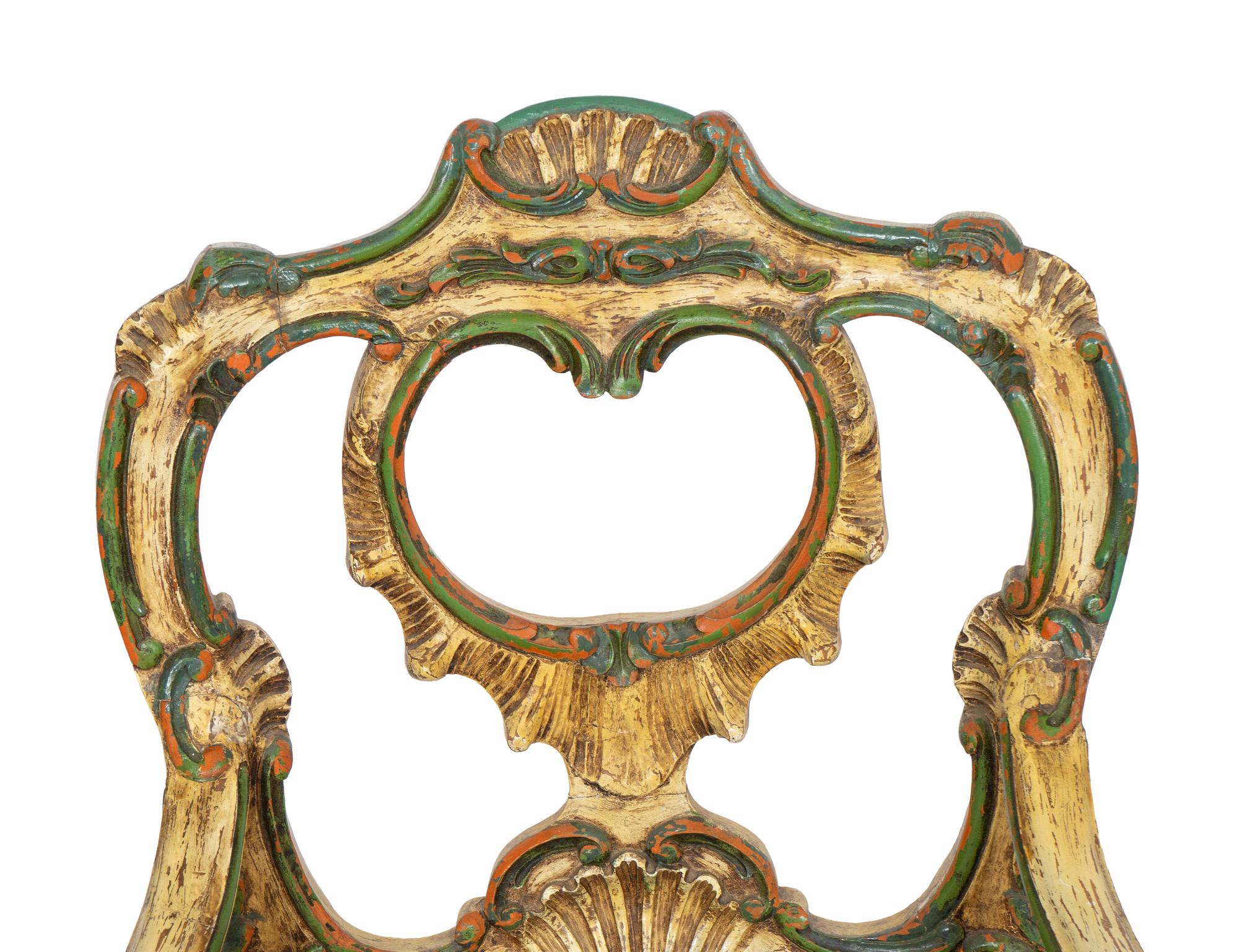 A Pair of Venetian Grotto Style Paint Decorated Armchairs
