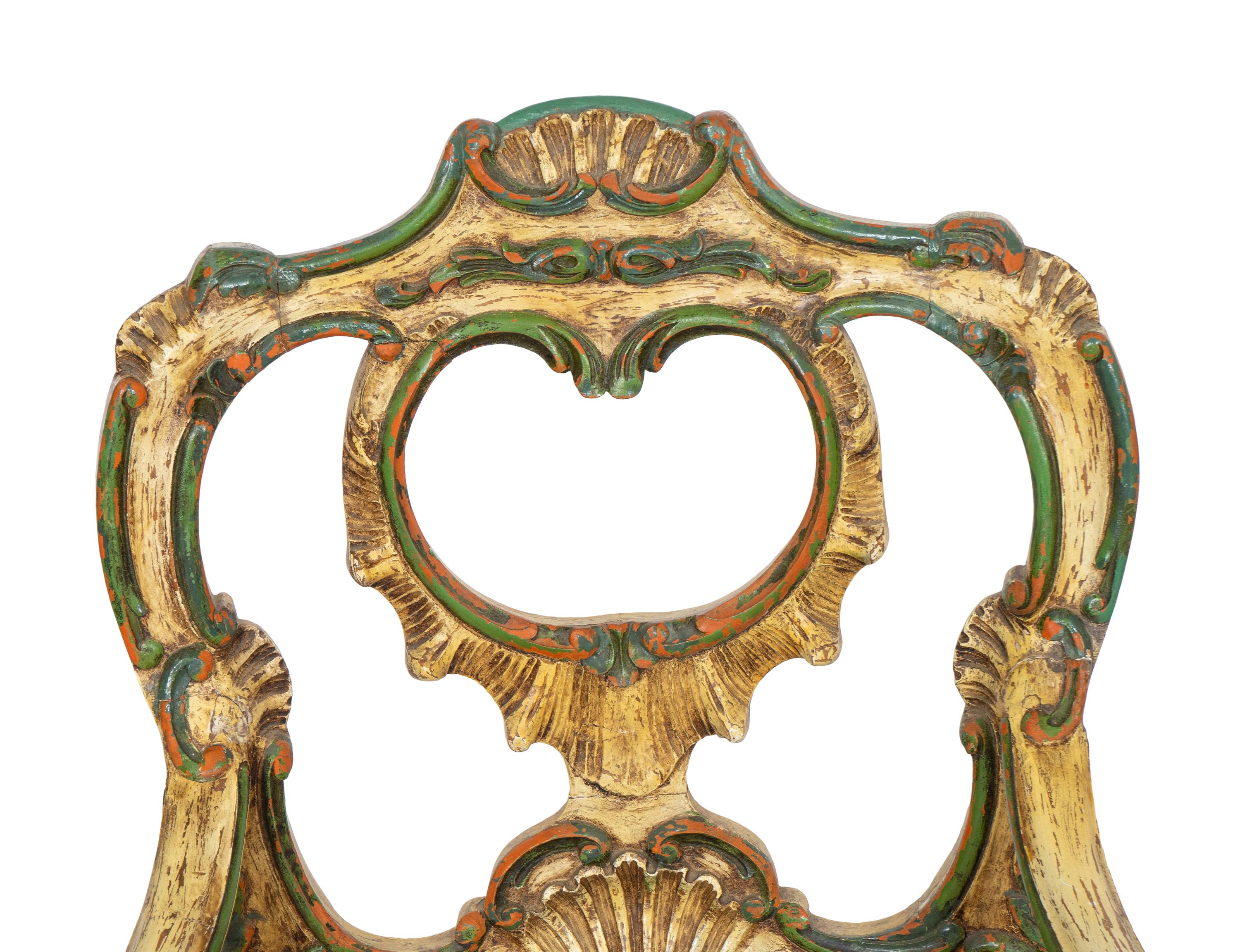 A Pair of Venetian Grotto Style Paint Decorated Armchairs
