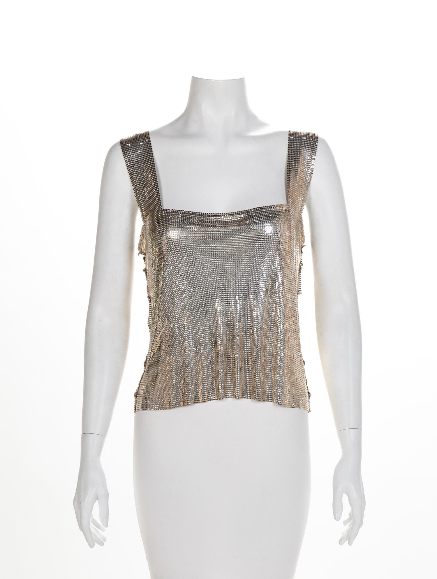 Paco Rabanne Silver Oroton Top and an Iridescent Oroton Halter Dress, 1980-90s Paco Rabanne: no size label; Halter: Medium