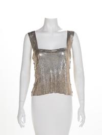 Paco Rabanne Silver Oroton Top and an Iridescent Oroton Halter Dress, 1980-90s Paco Rabanne: no size label; Halter: Medium