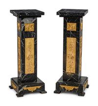 A Pair of Louis XVI Style Gilt-Bronze-Mounted Marble Pedestals