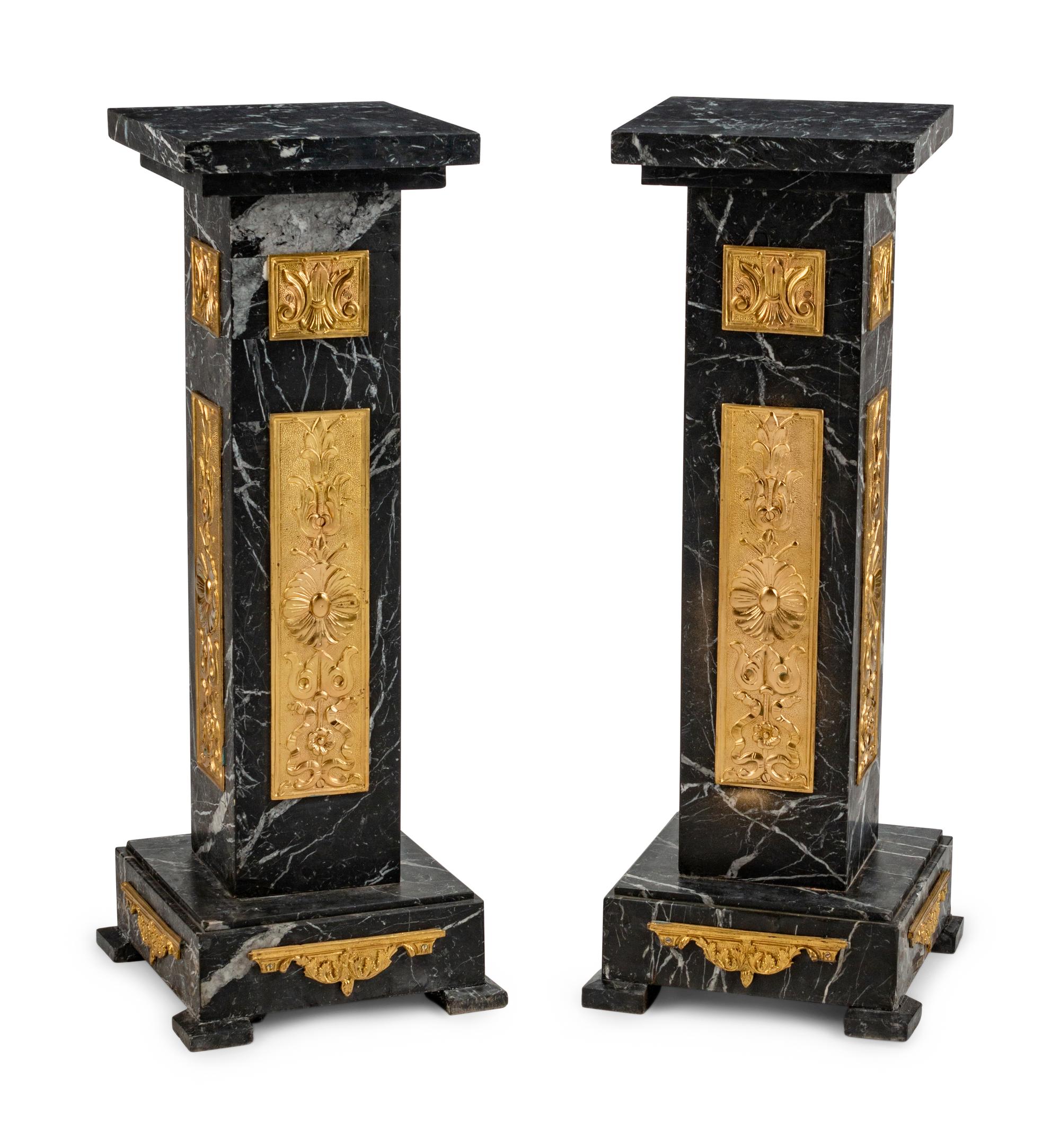 A Pair of Louis XVI Style Gilt-Bronze-Mounted Marble Pedestals