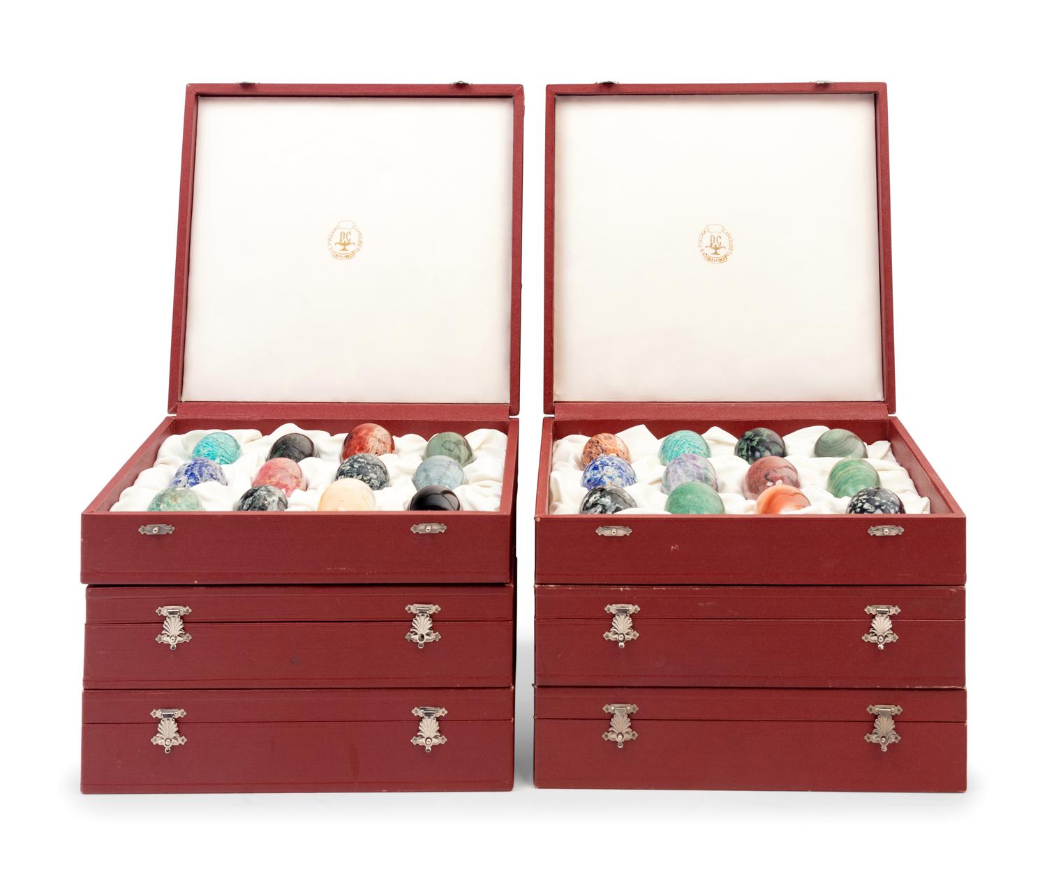 A Collection of Sixty-Six Russian Hardstone and Semi-Precious Stone Eggs